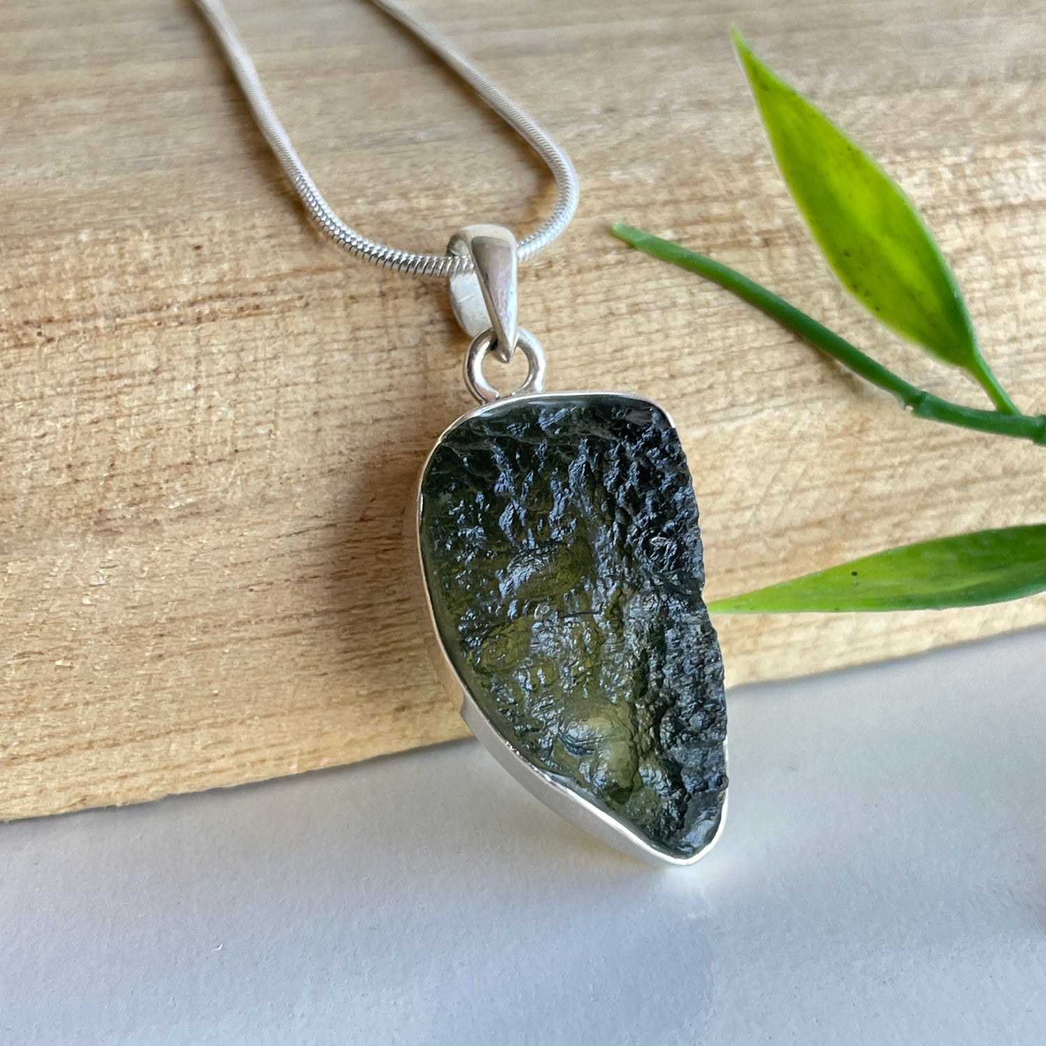 Moldavite Raw Freeform Pendant