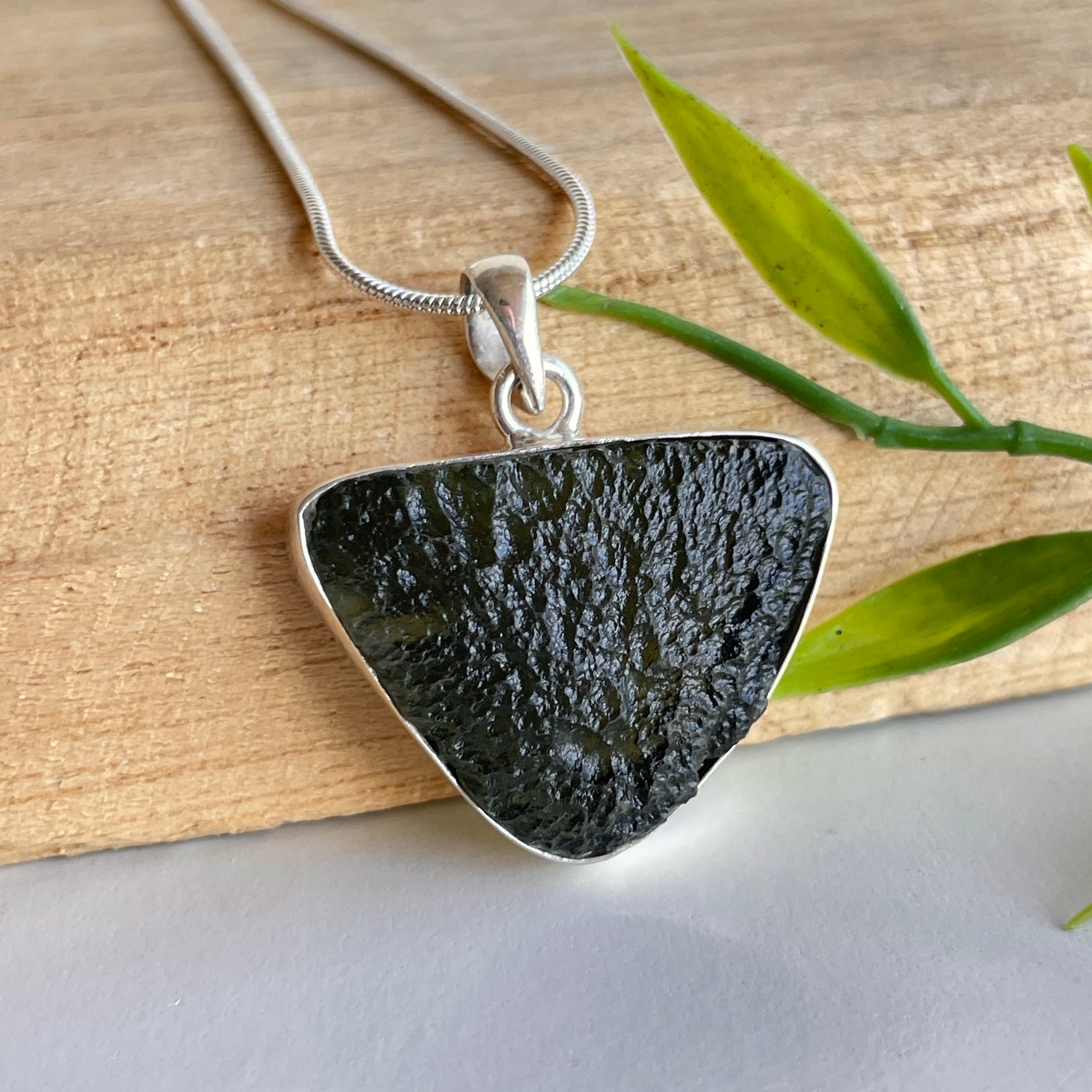 Moldavite Raw Freeform Pendant