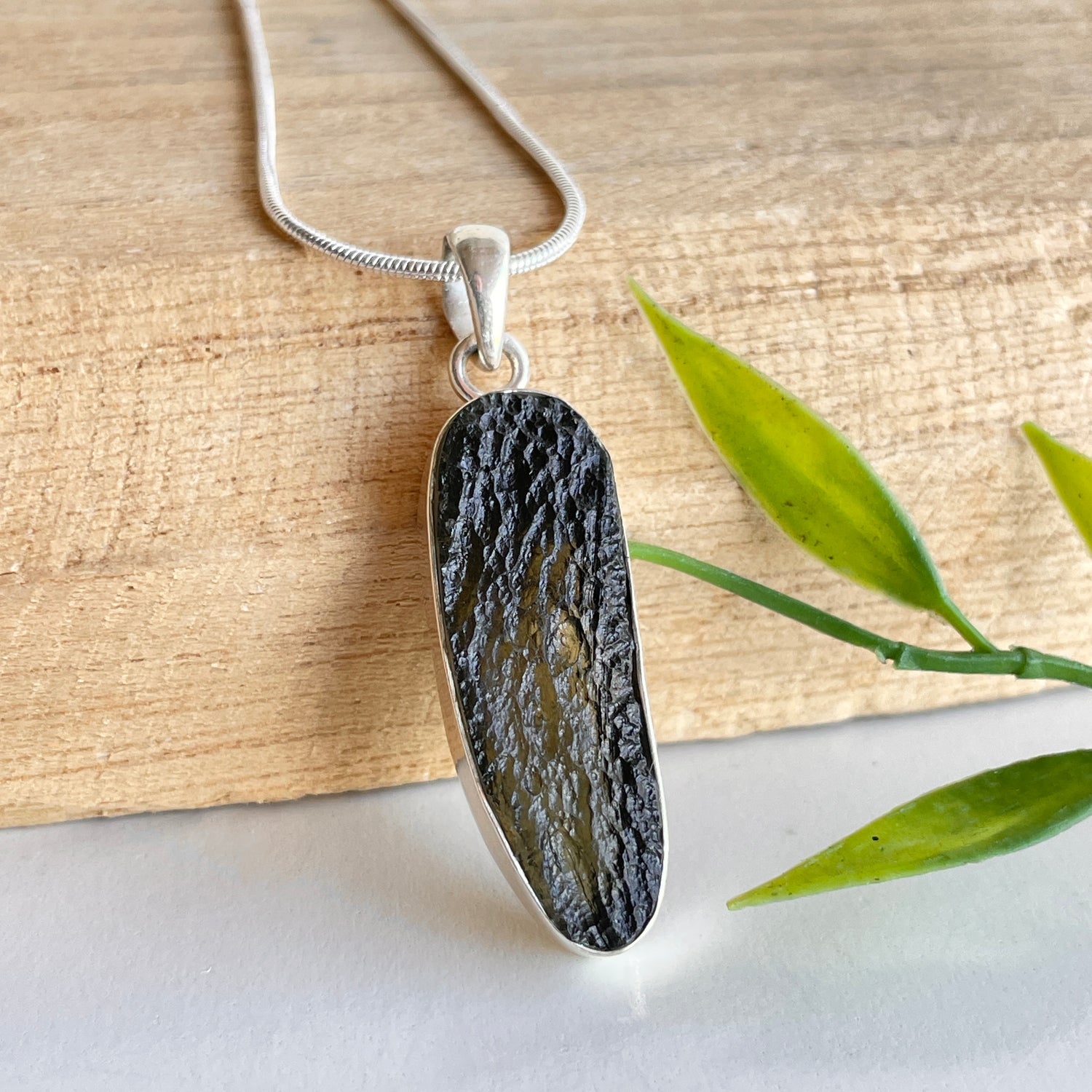 Moldavite Raw Freeform Pendant