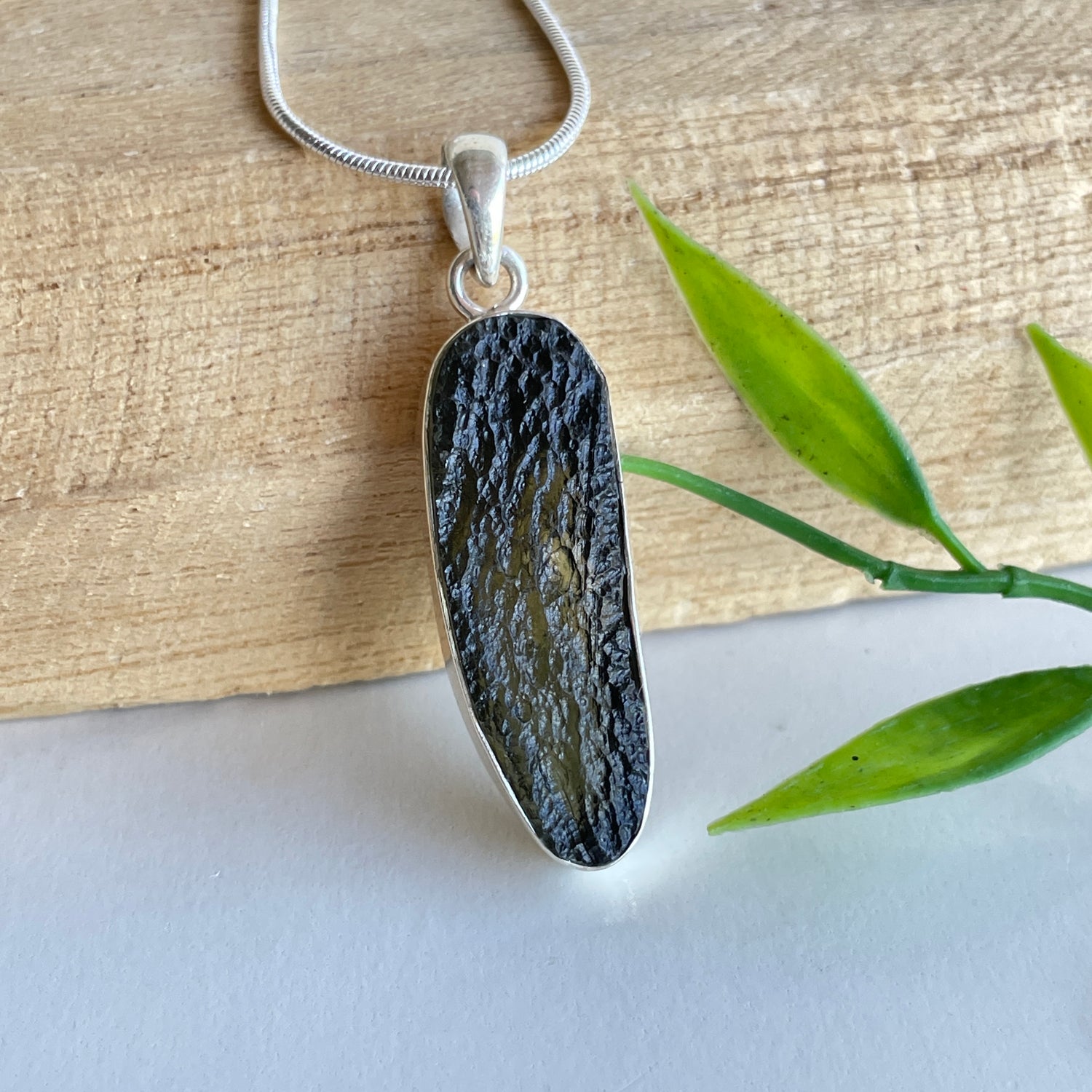 Moldavite Raw Freeform Pendant