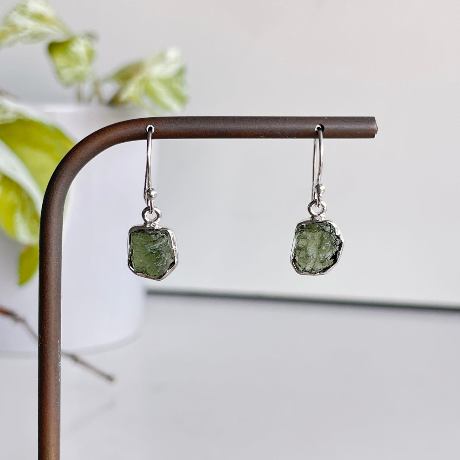 Moldavite Freeform Earrings