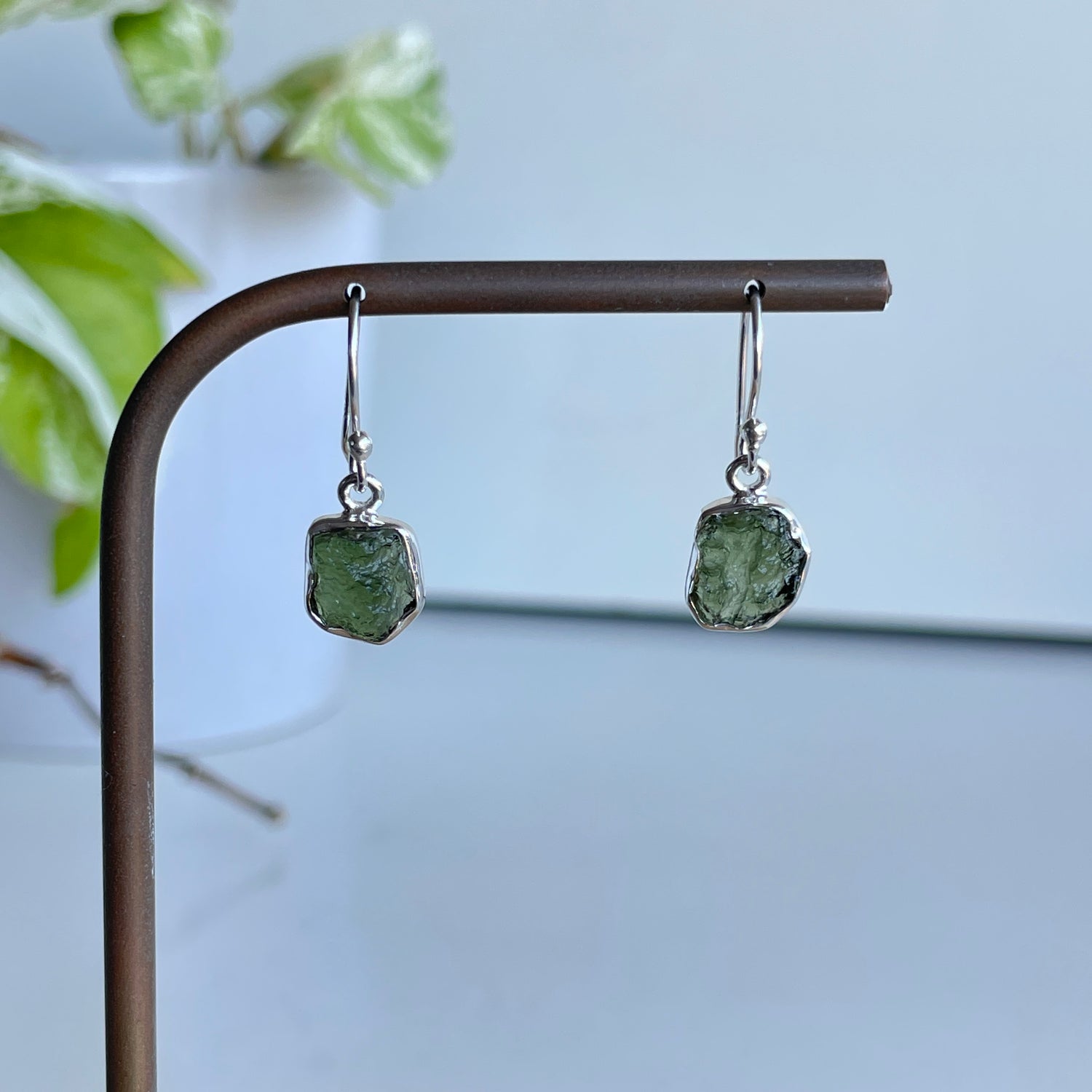 Moldavite Freeform Earrings