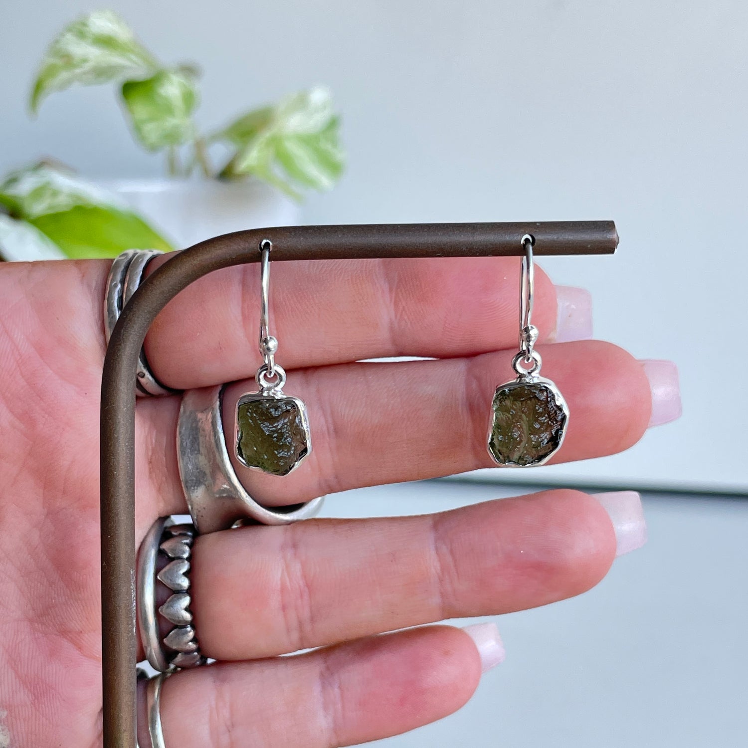 Moldavite Freeform Earrings