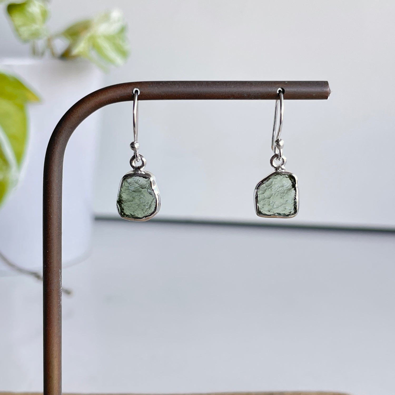 Moldavite Freeform Earrings