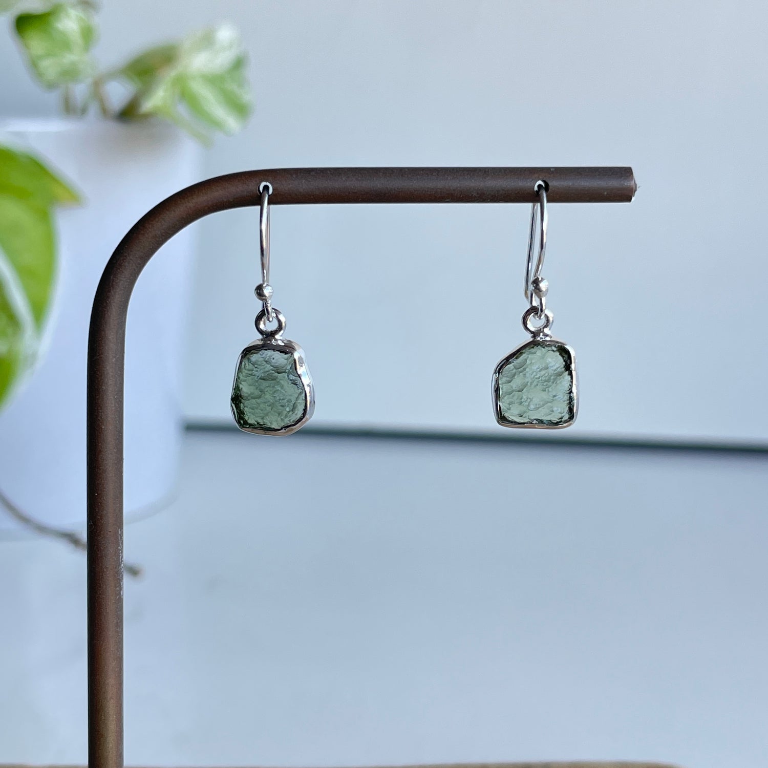 Moldavite Freeform Earrings