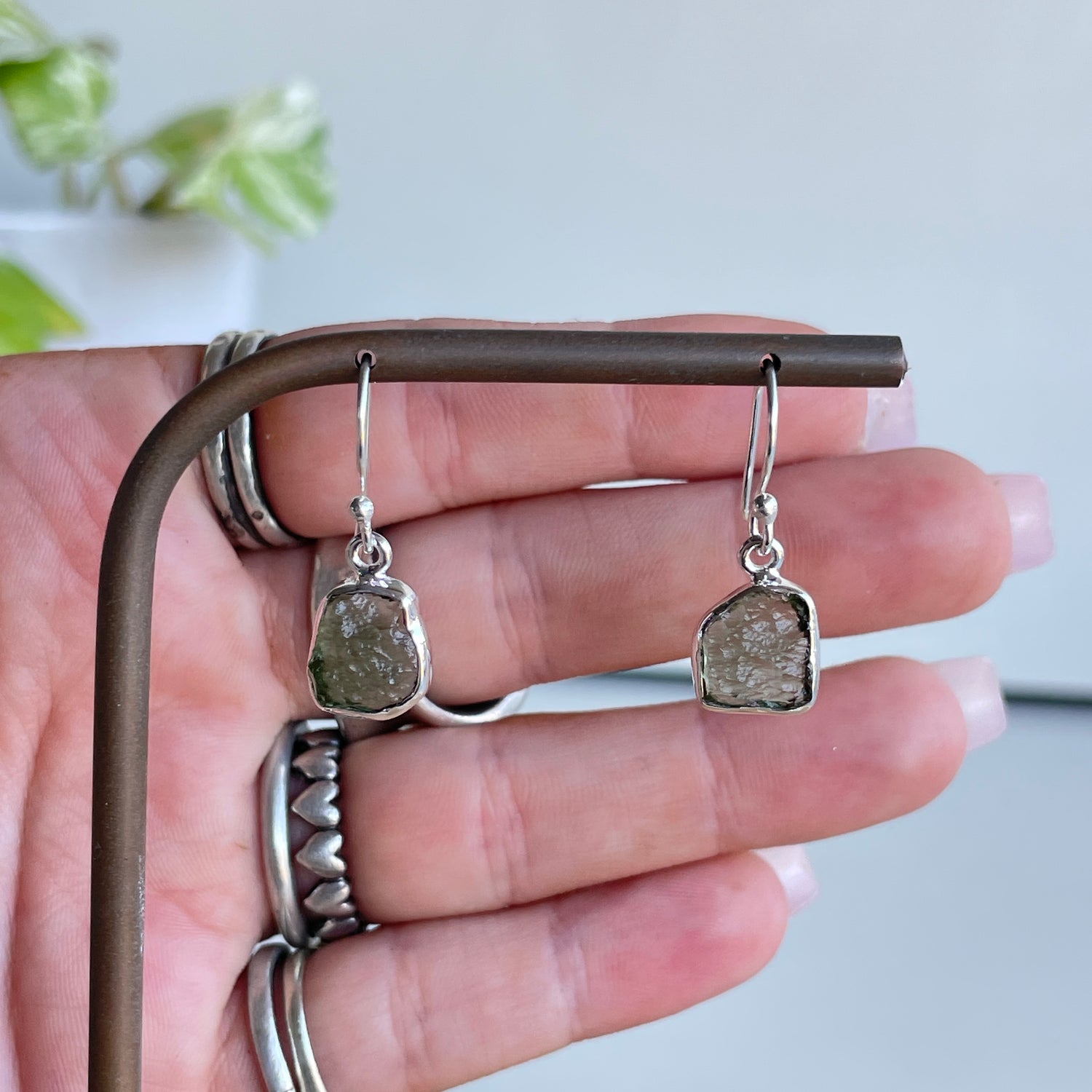 Moldavite Freeform Earrings