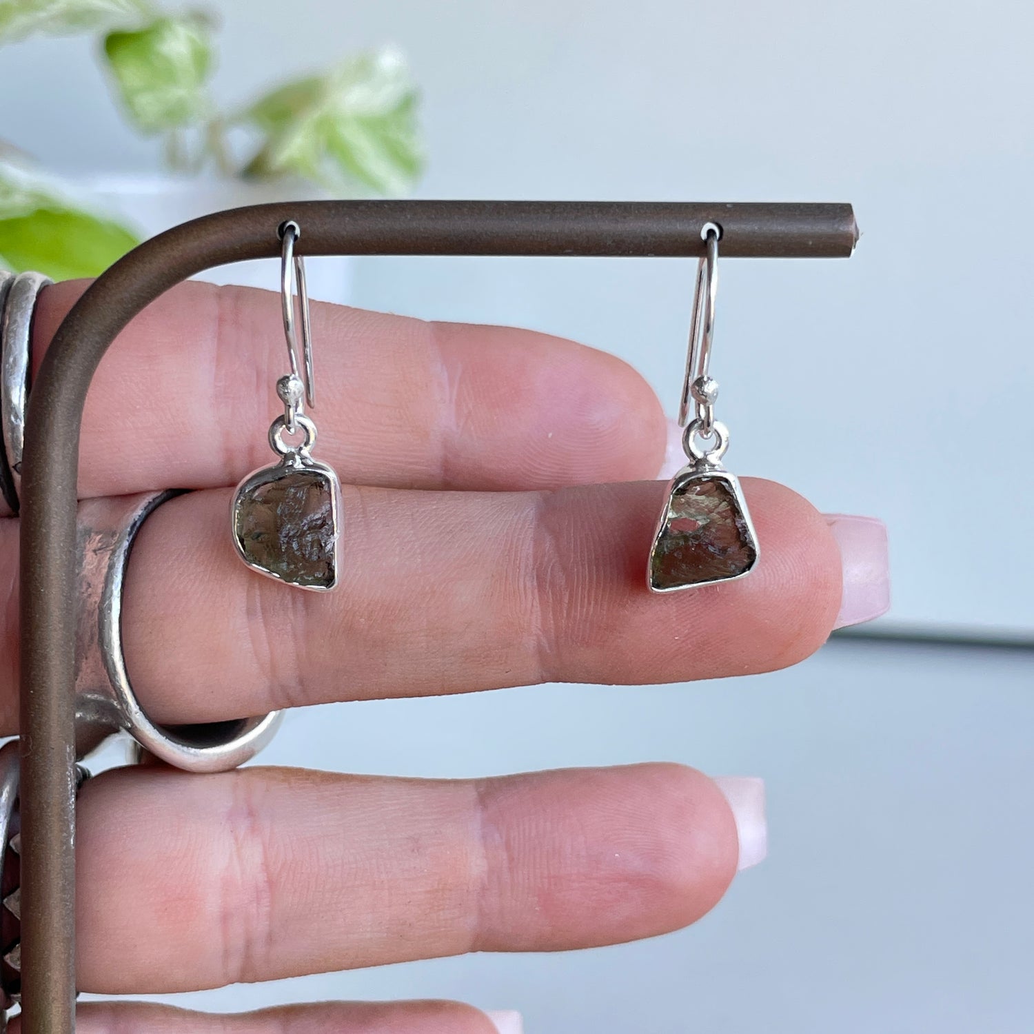 Moldavite Freeform Earrings