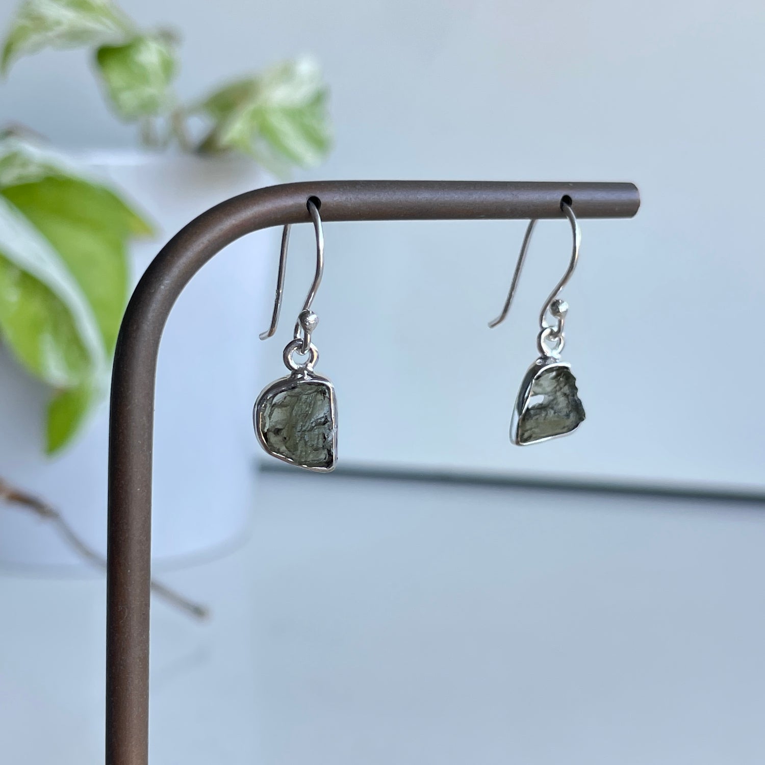 Moldavite Freeform Earrings