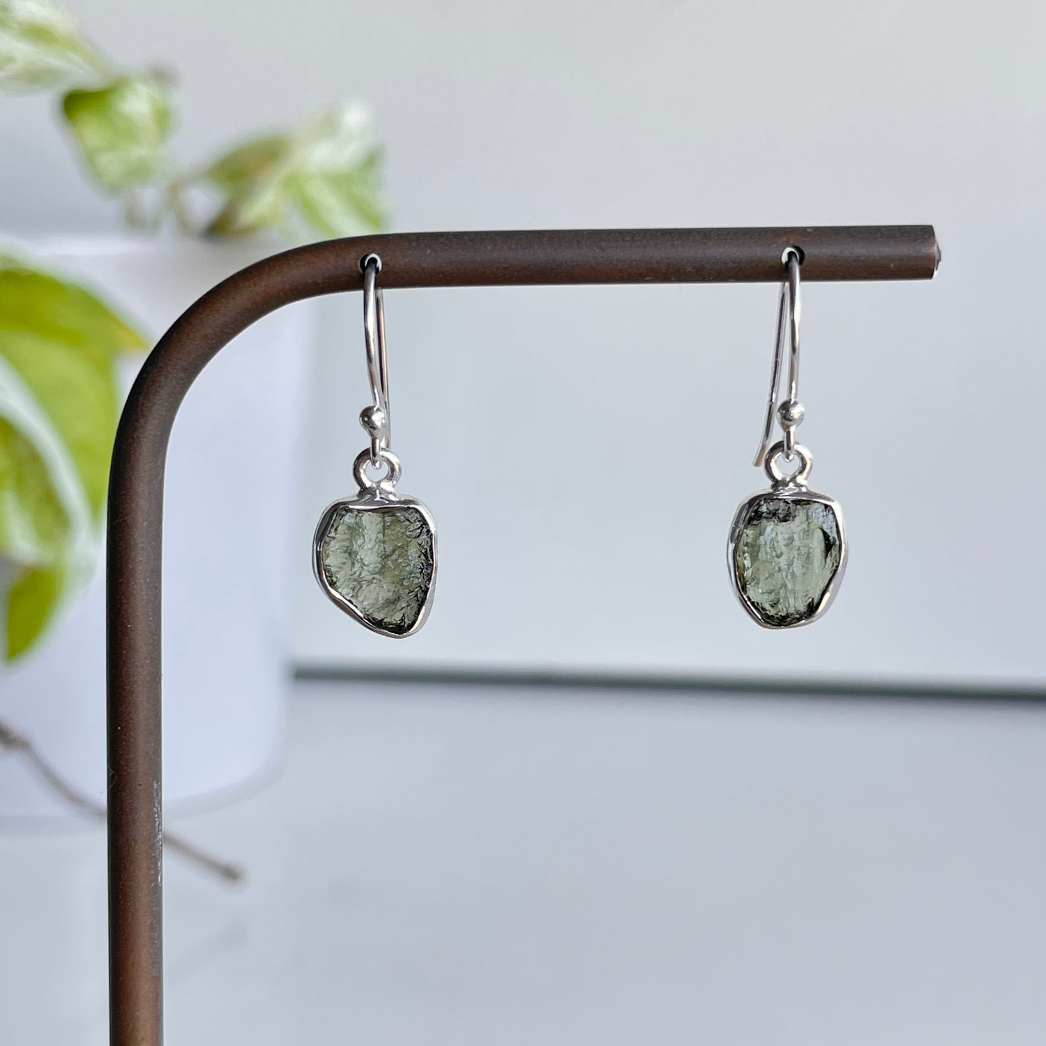 Moldavite Freeform Earrings