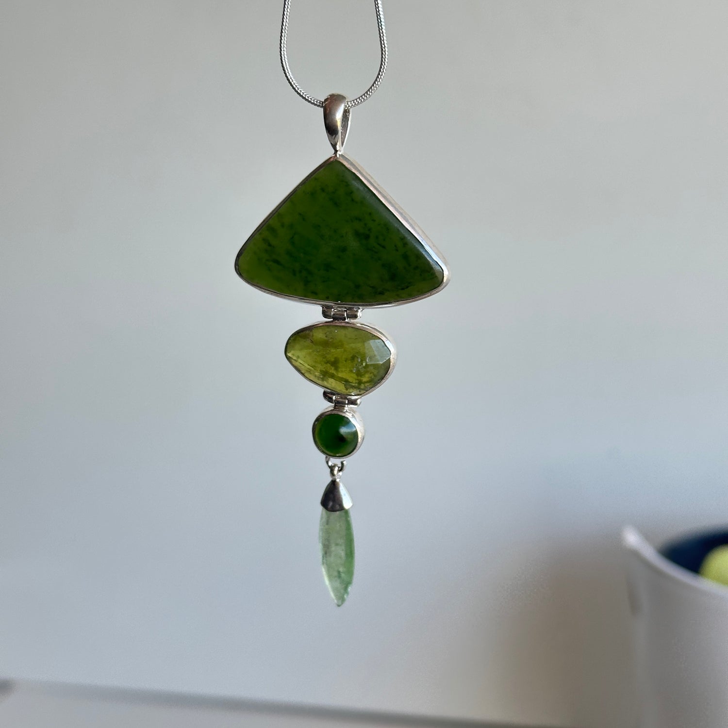 Canadian Jade, Vesuvianite and Kyanite Pendant