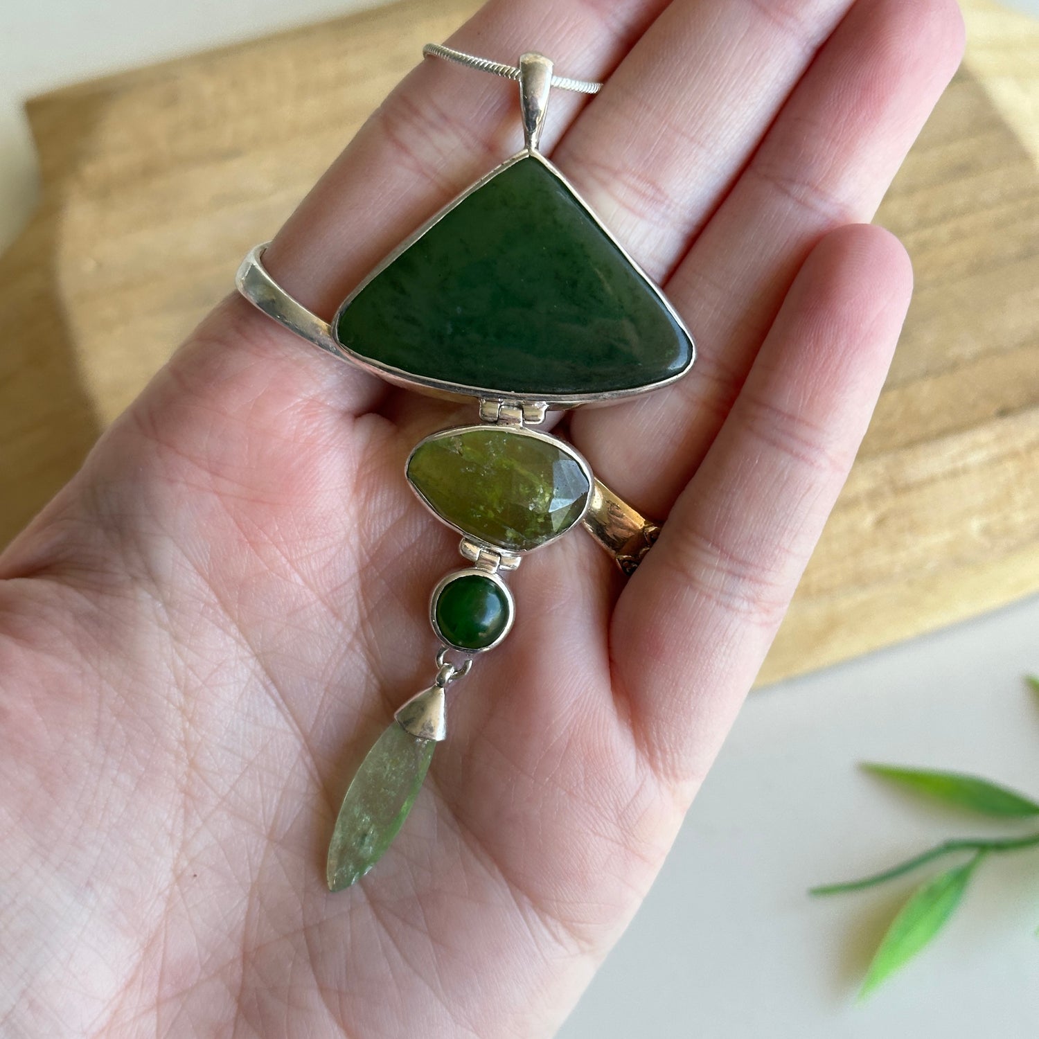 Canadian Jade, Vesuvianite and Kyanite Pendant