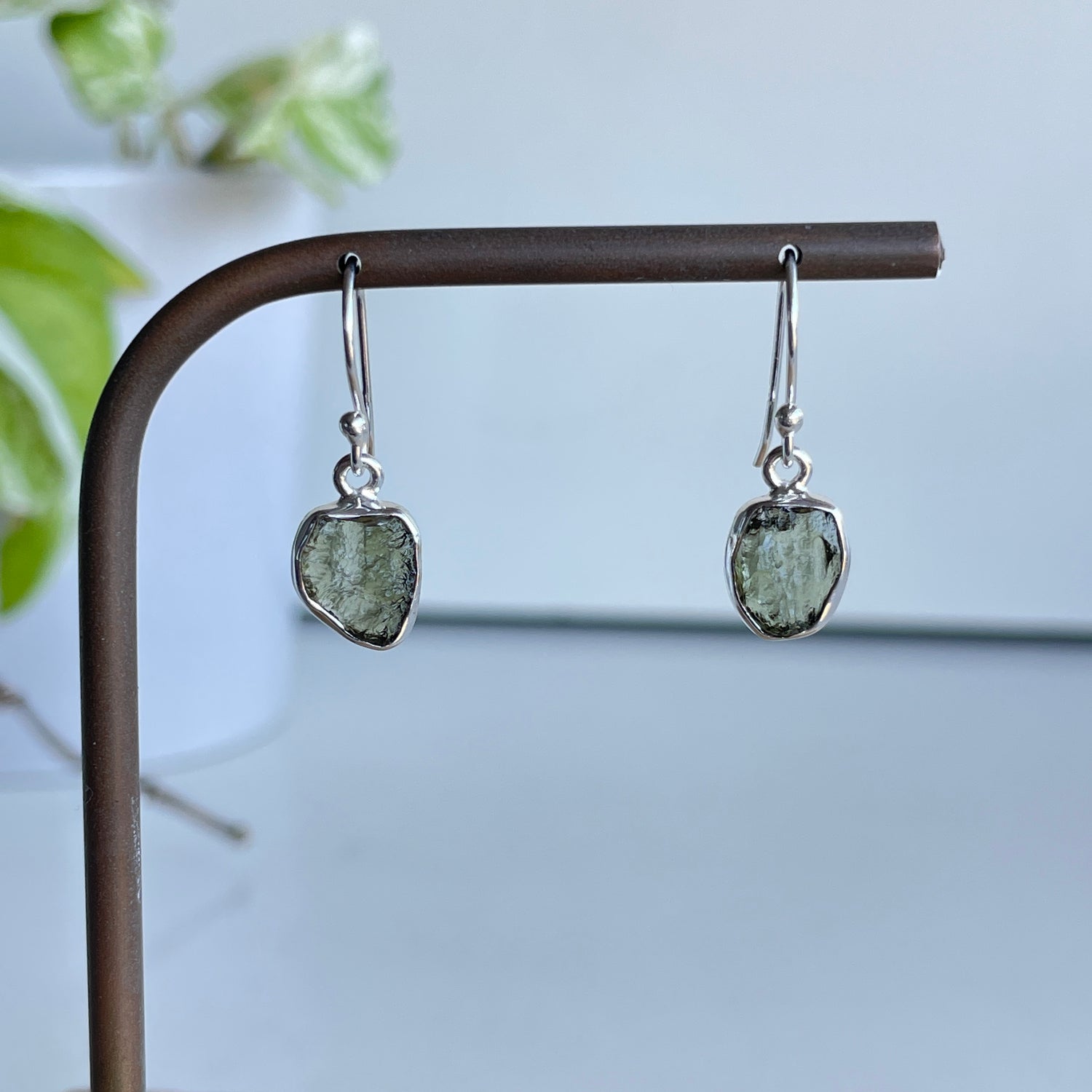 Moldavite Freeform Earrings