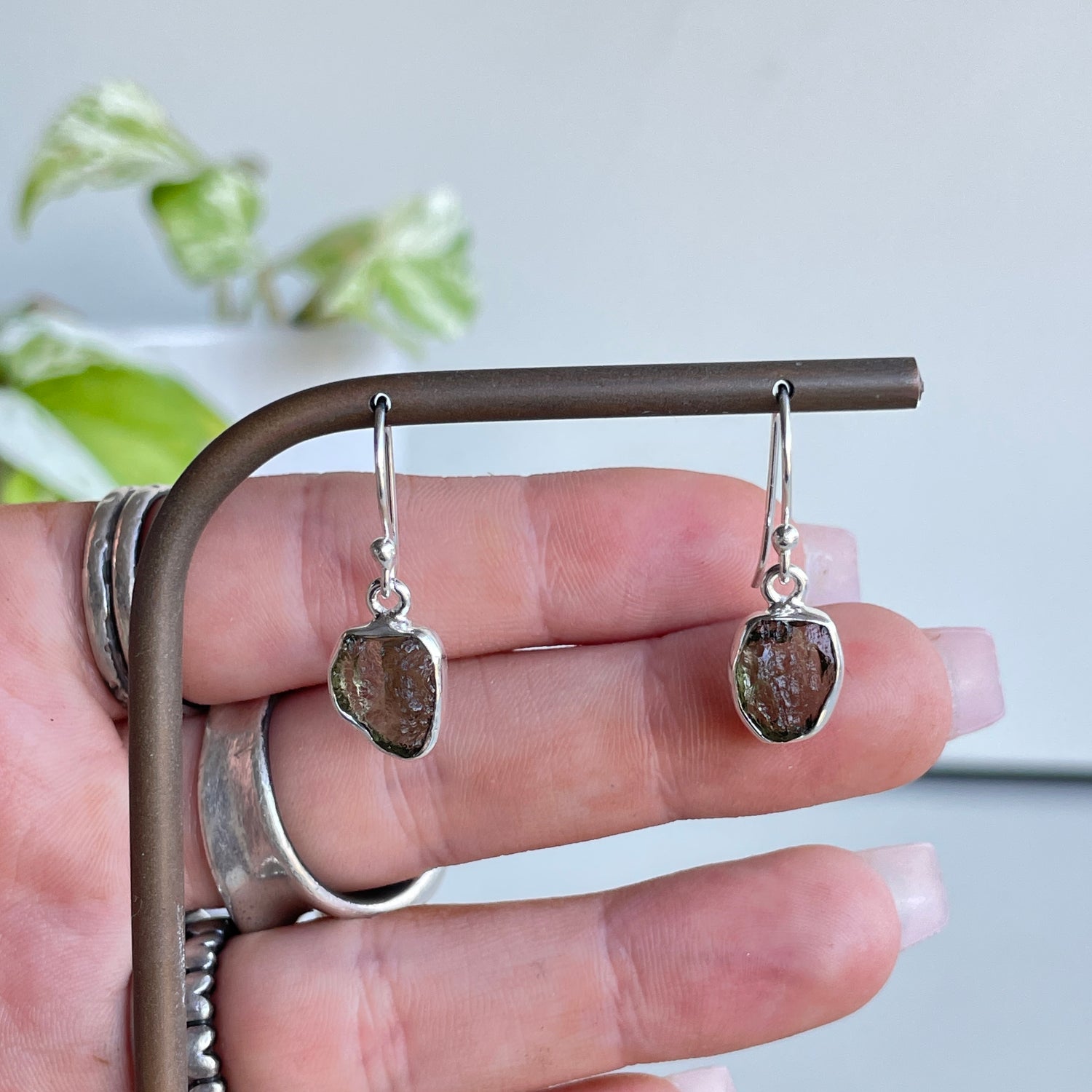 Moldavite Freeform Earrings