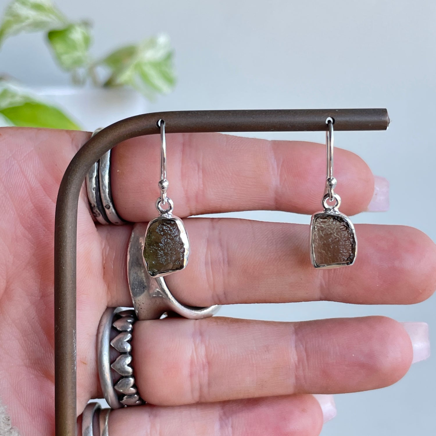 Moldavite Freeform Earrings