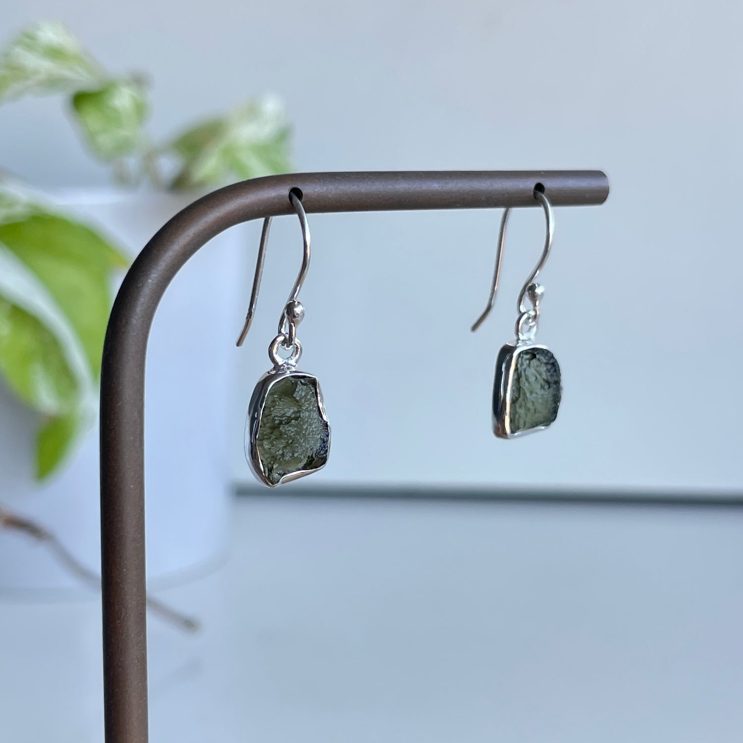Moldavite Freeform Earrings