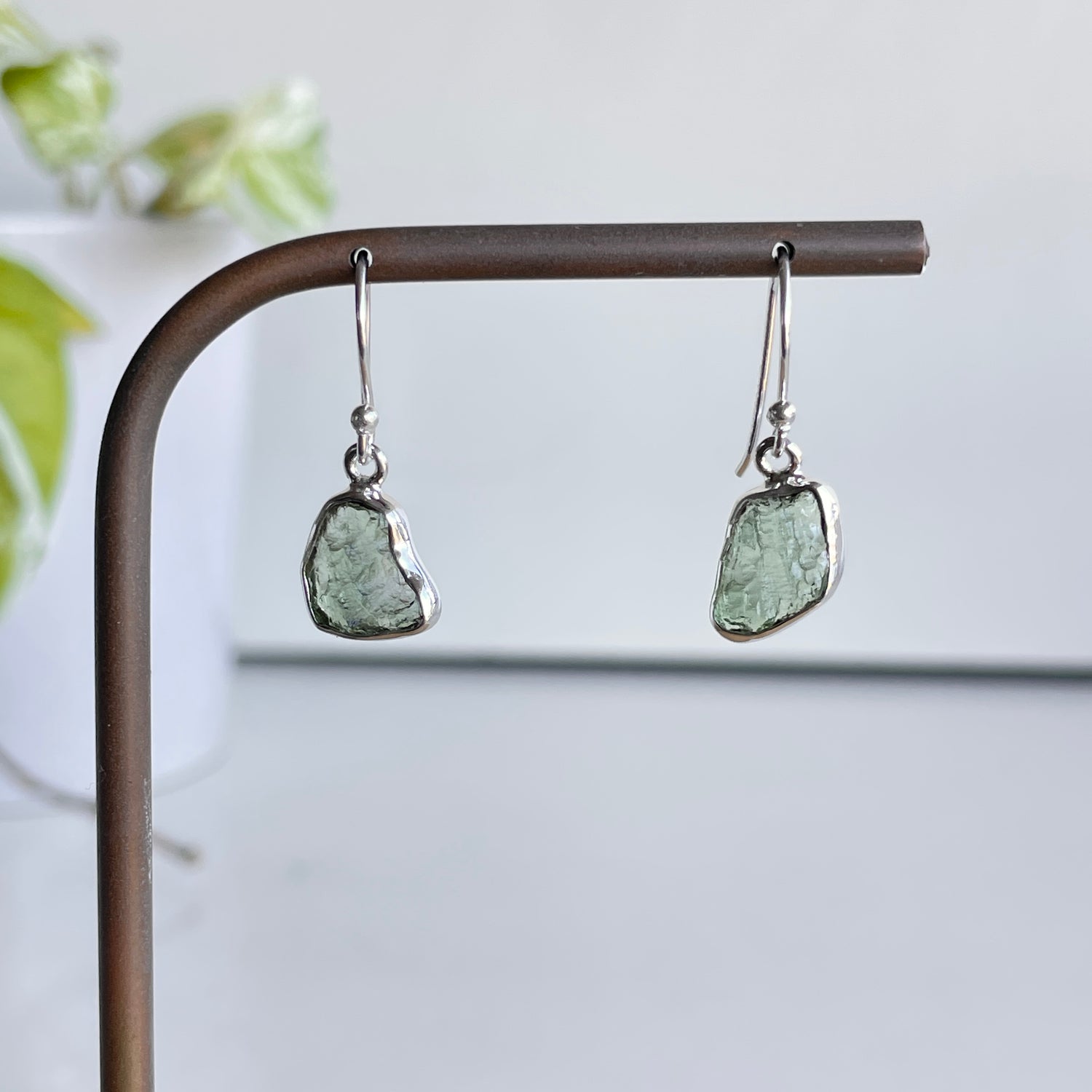 Moldavite Freeform Earrings