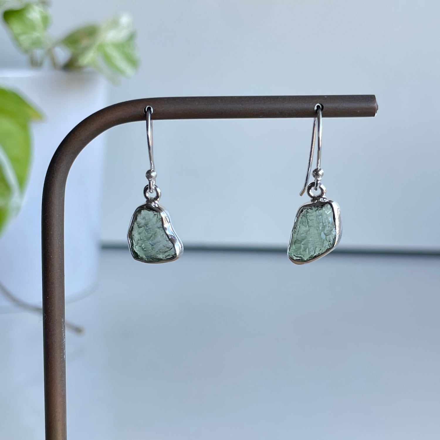 Moldavite Freeform Earrings