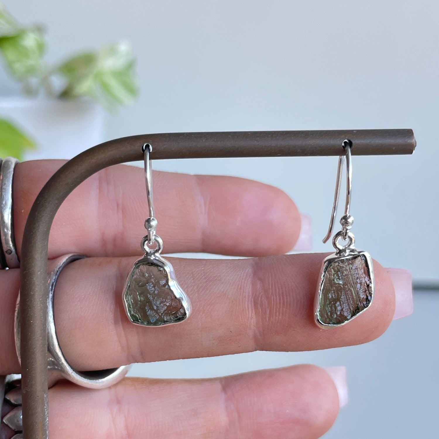 Moldavite Freeform Earrings