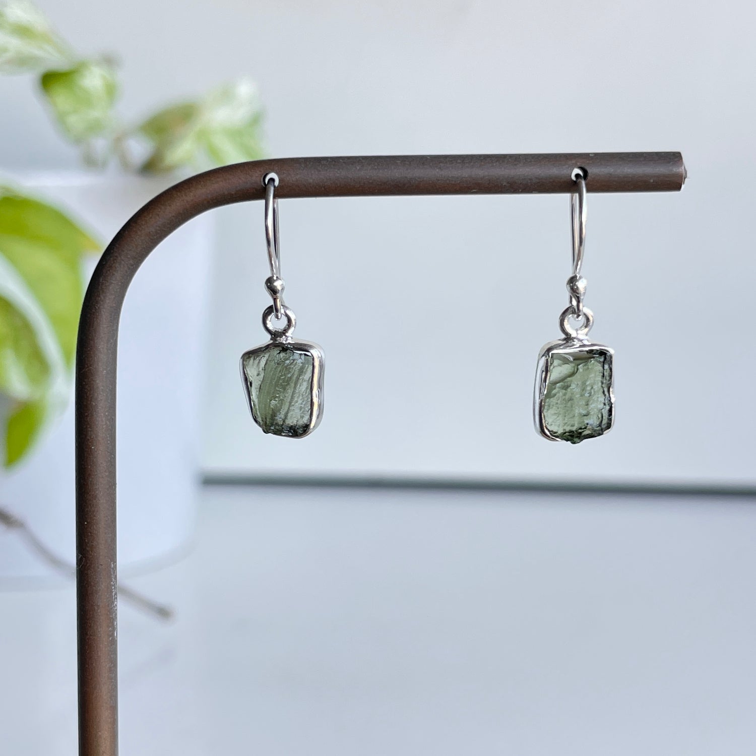 Moldavite Freeform Earrings