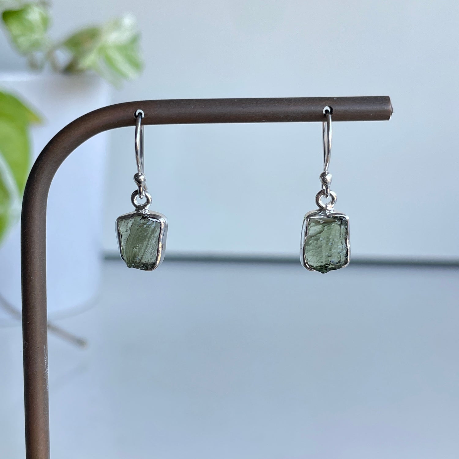 Moldavite Freeform Earrings