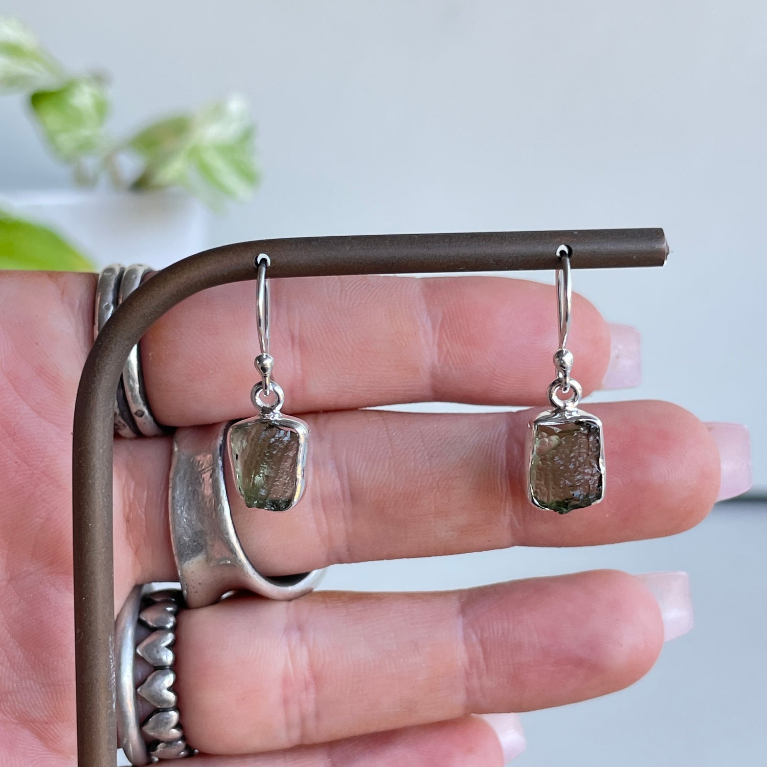 Moldavite Freeform Earrings
