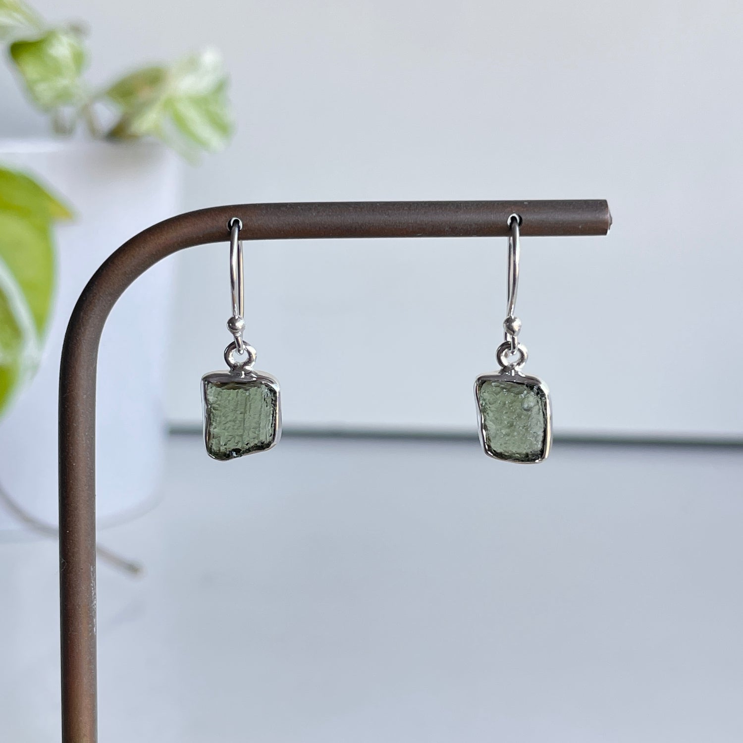 Moldavite Freeform Earrings