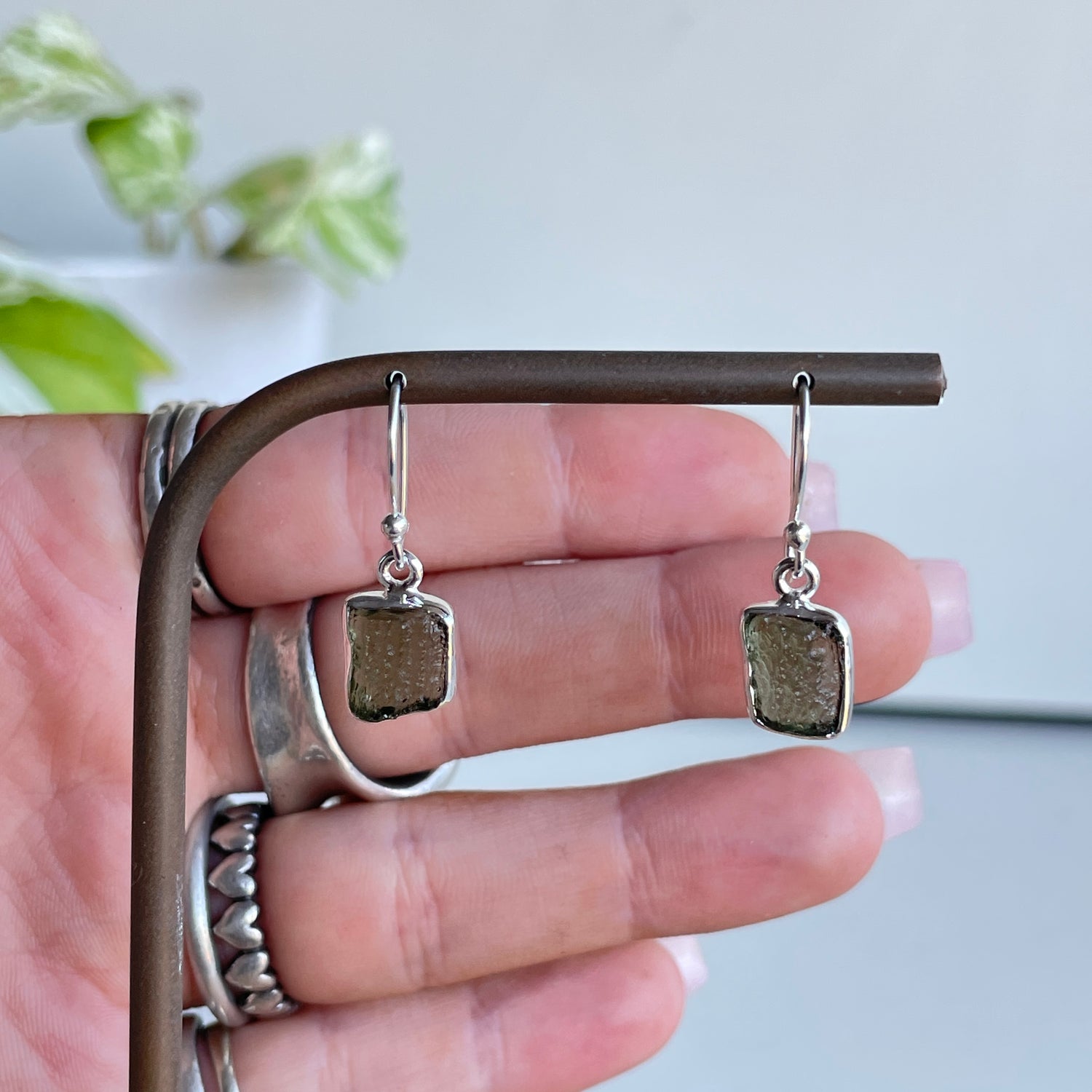 Moldavite Freeform Earrings