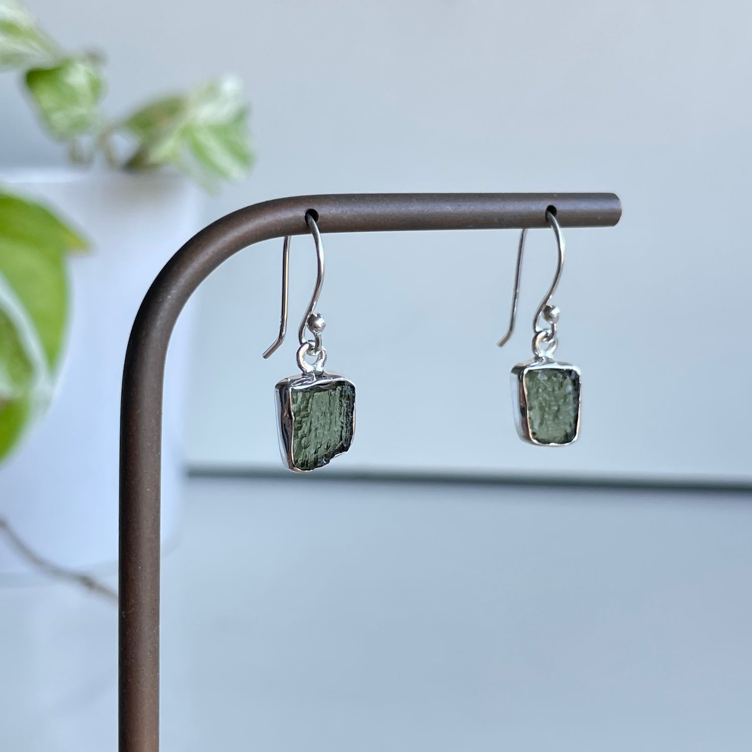 Moldavite Freeform Earrings