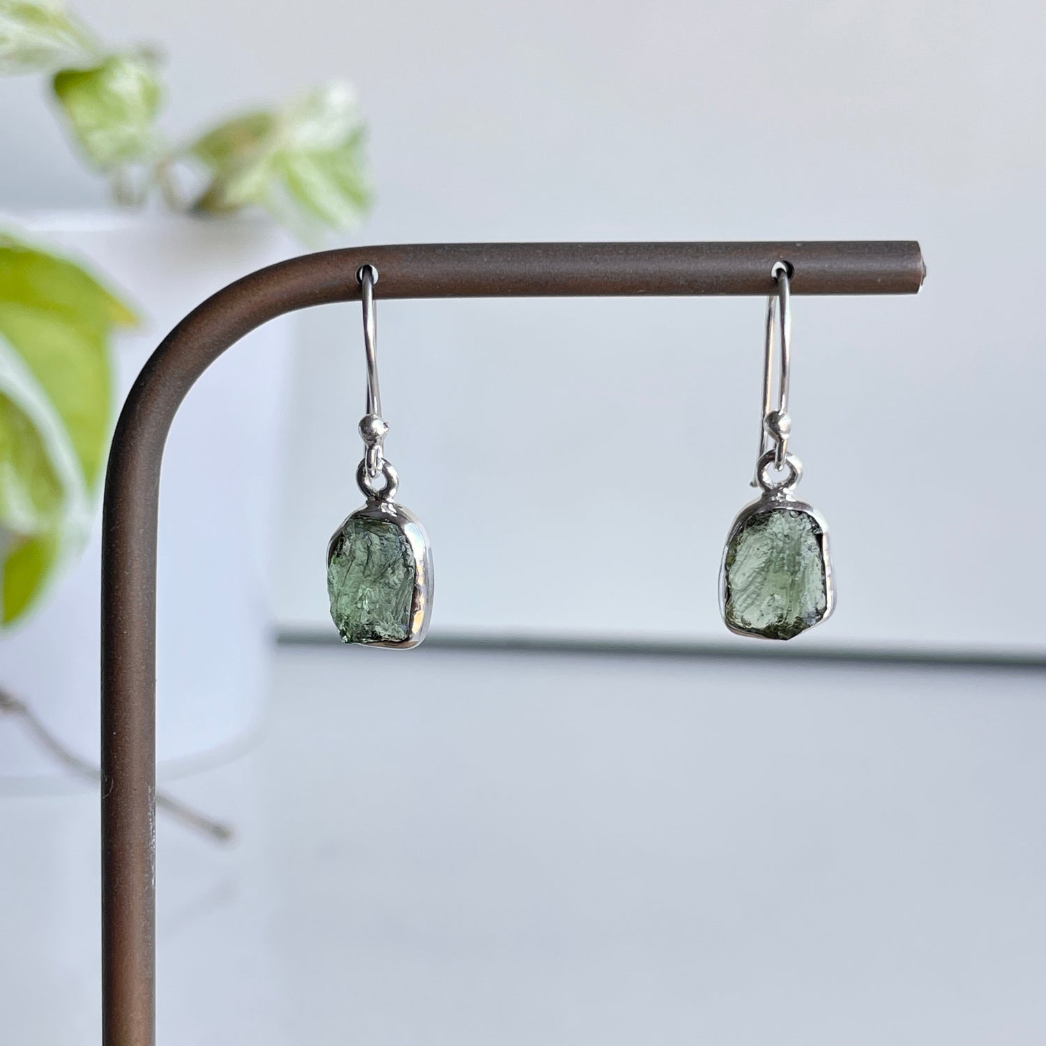 Moldavite Freeform Earrings