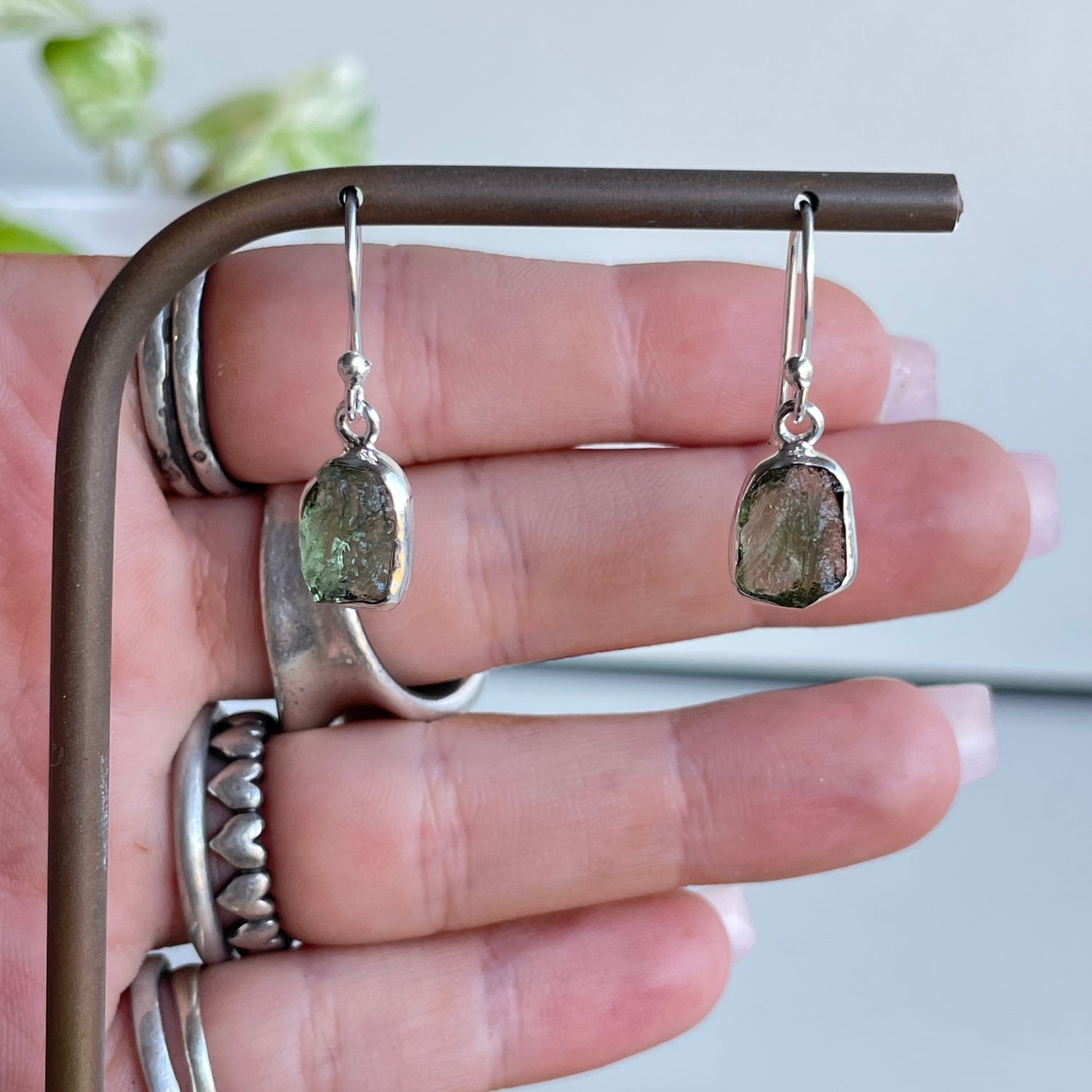 Moldavite Freeform Earrings