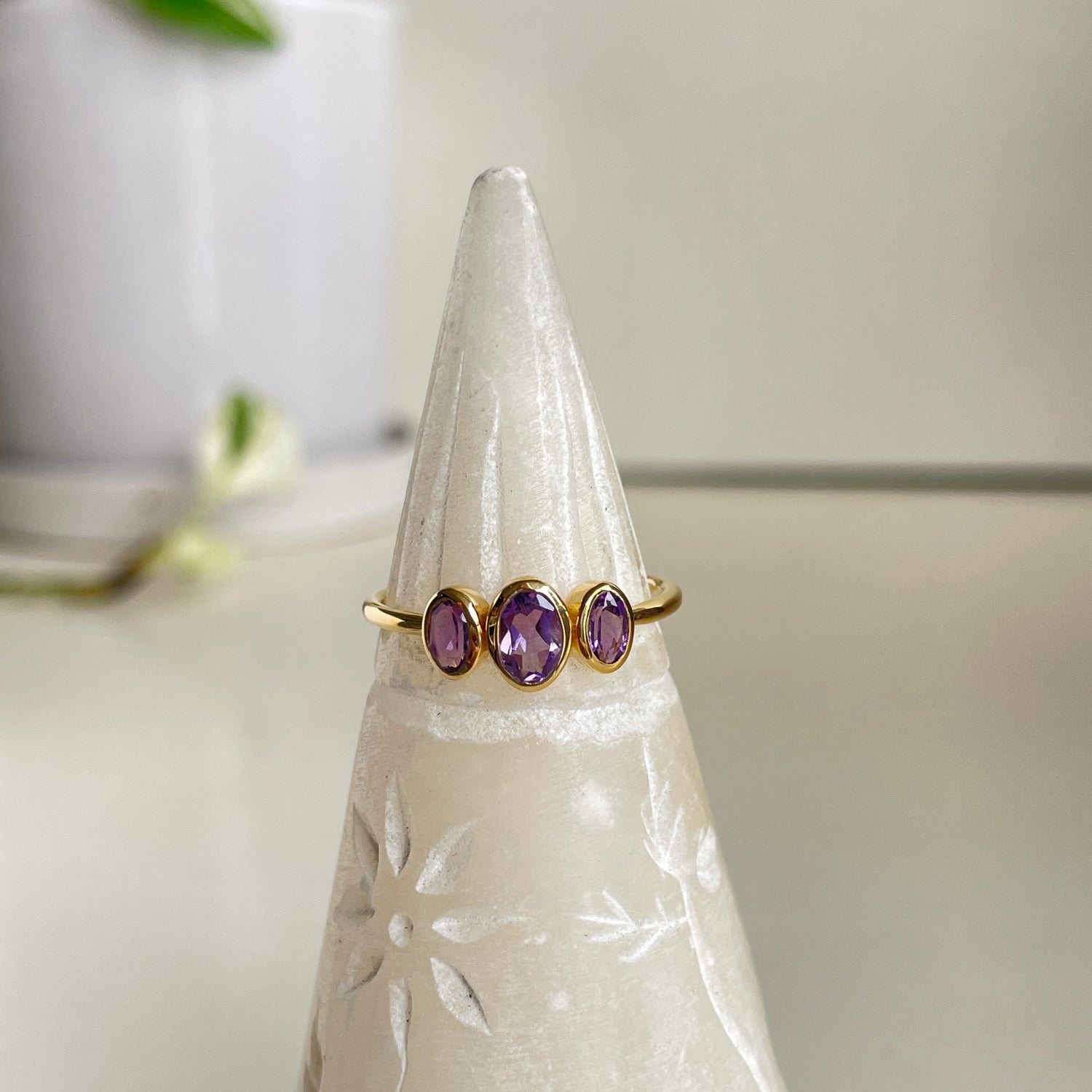 18k Gold Plated Amethyst Oval Ring