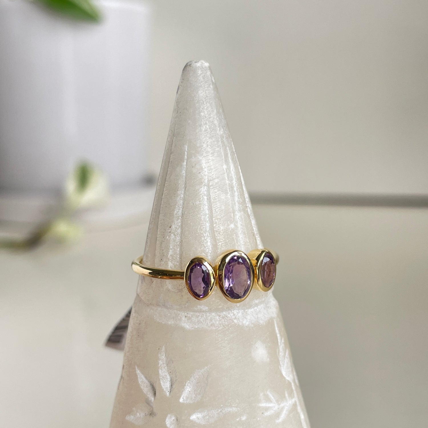 18k Gold Plated Amethyst Oval Ring