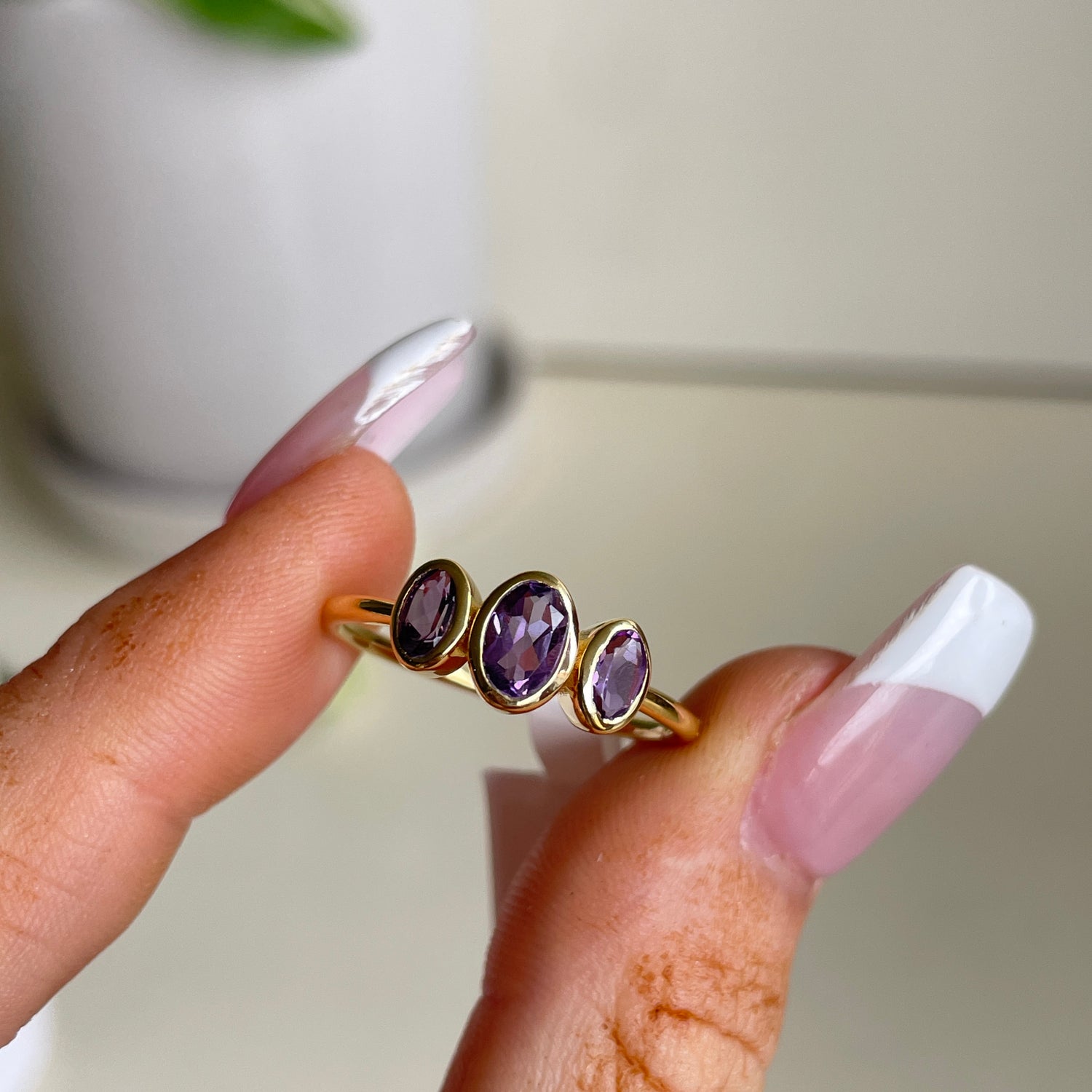 18k Gold Plated Amethyst Oval Ring