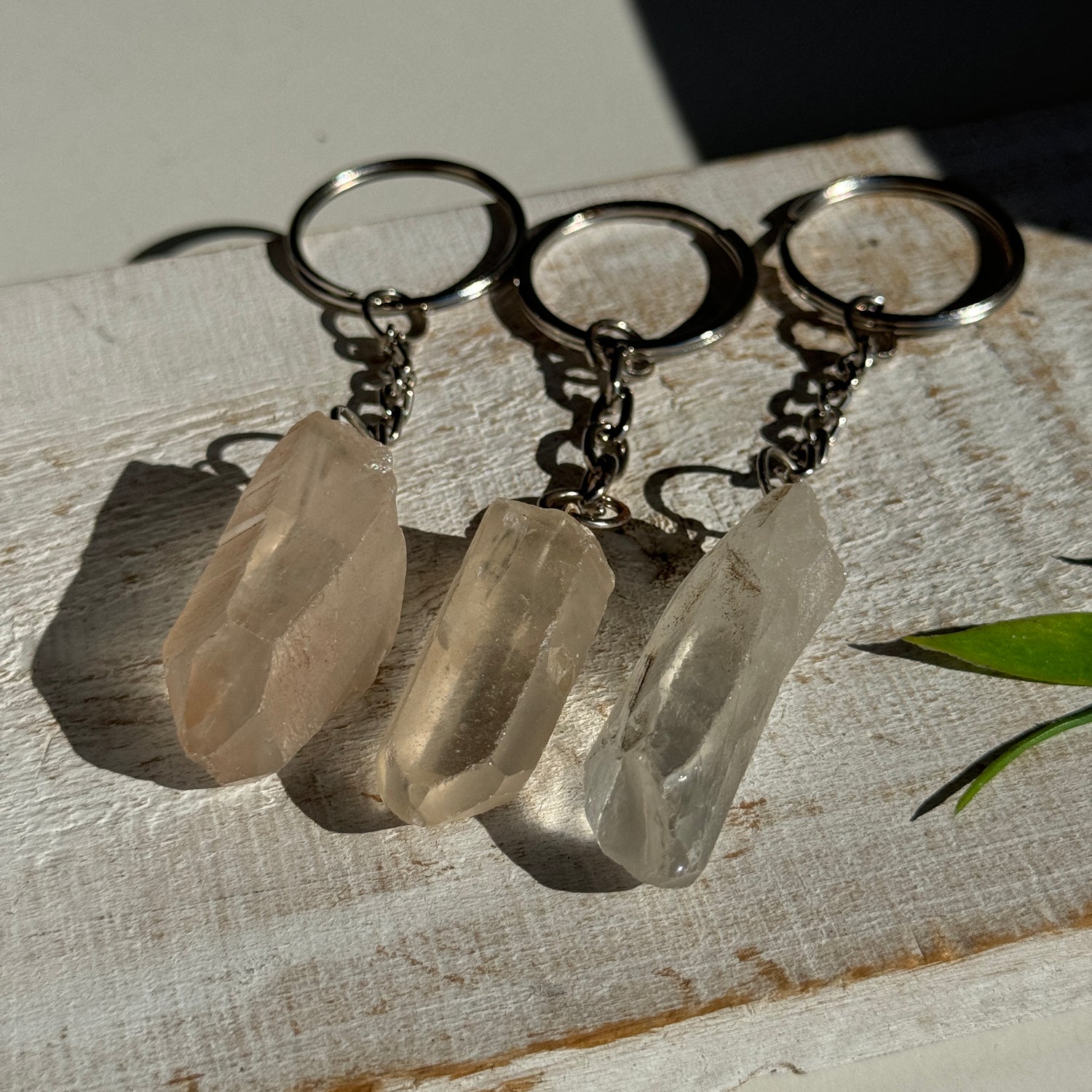 Clear Quartz Natural Point Keychain