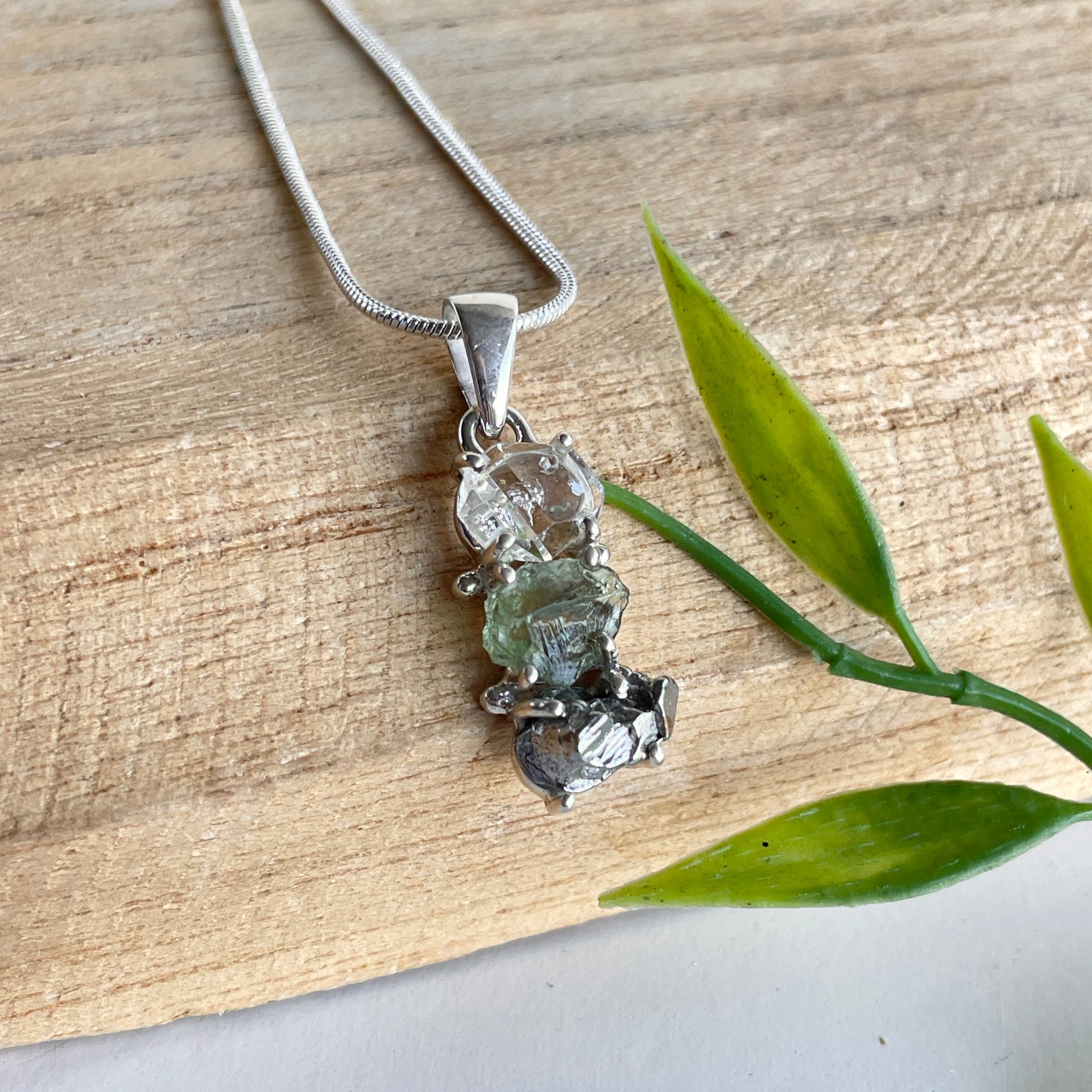Moldavite Herkimer Diamond Meteorite Pendant