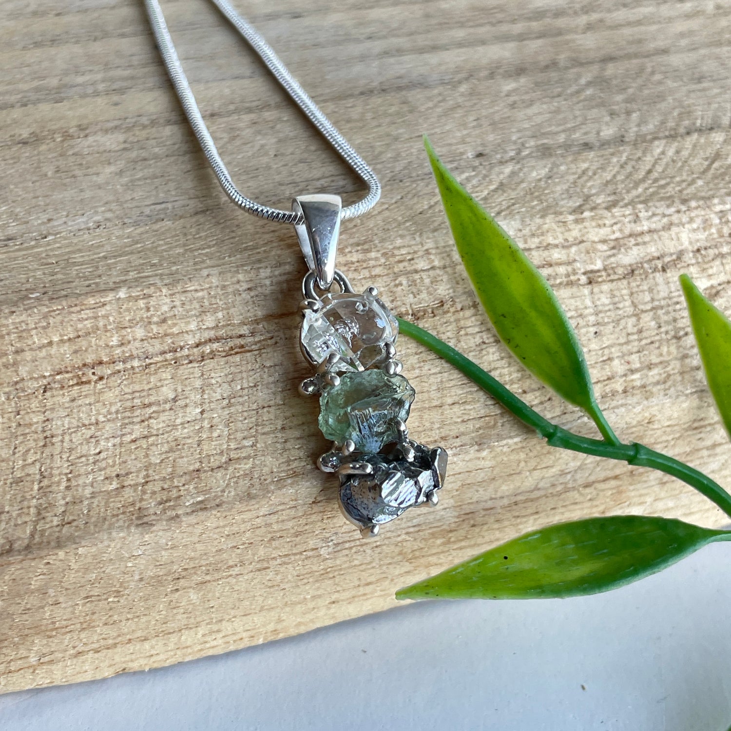 Moldavite Herkimer Diamond Meteorite Pendant