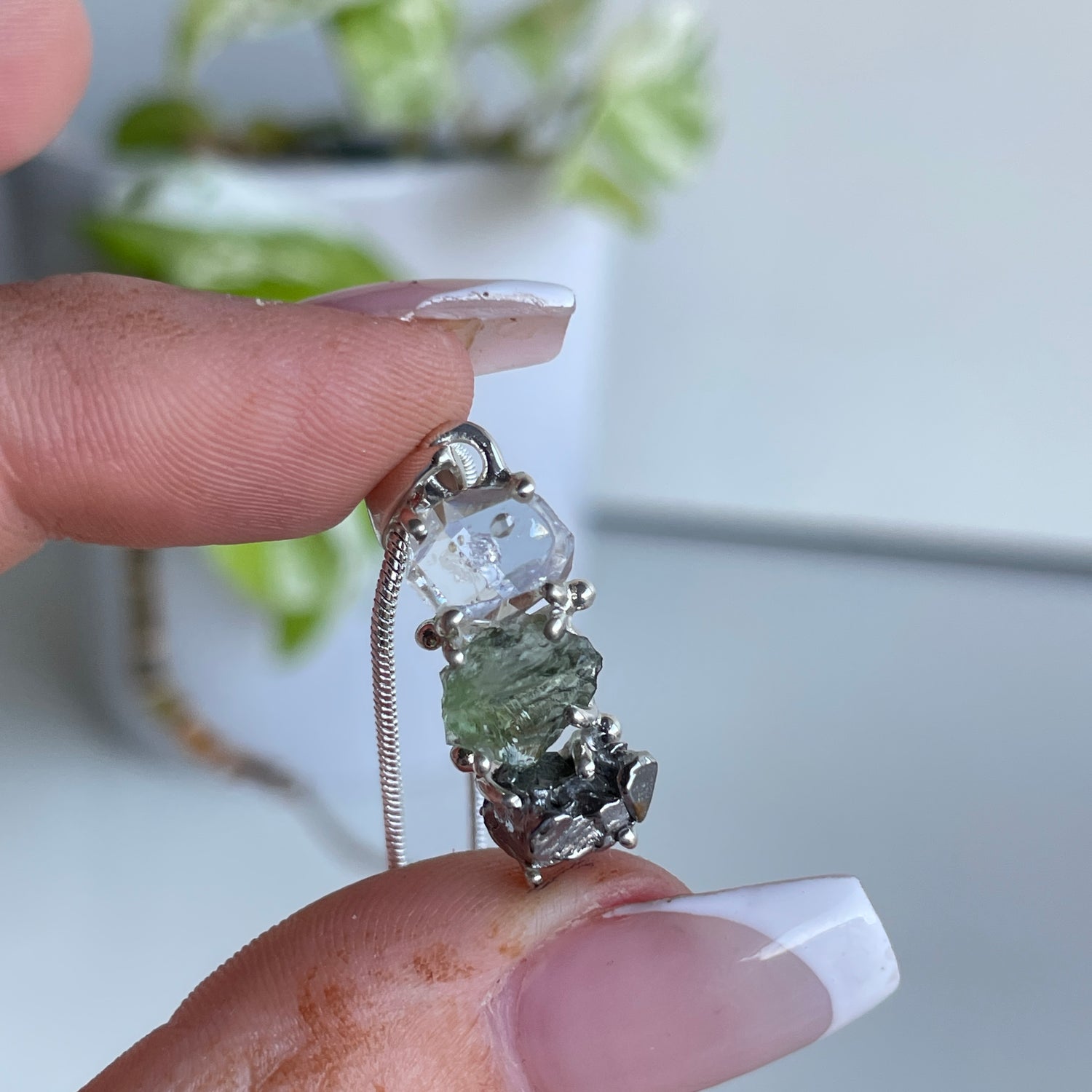 Moldavite Herkimer Diamond Meteorite Pendant