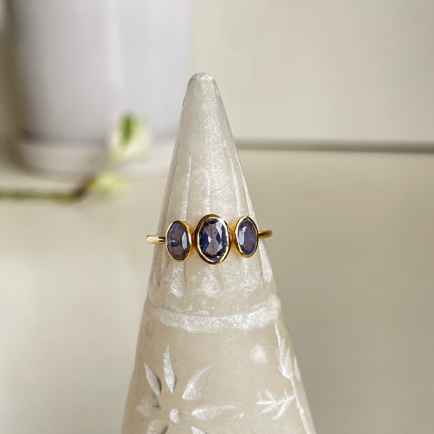 18k Gold Plated Iolite Oval Ring