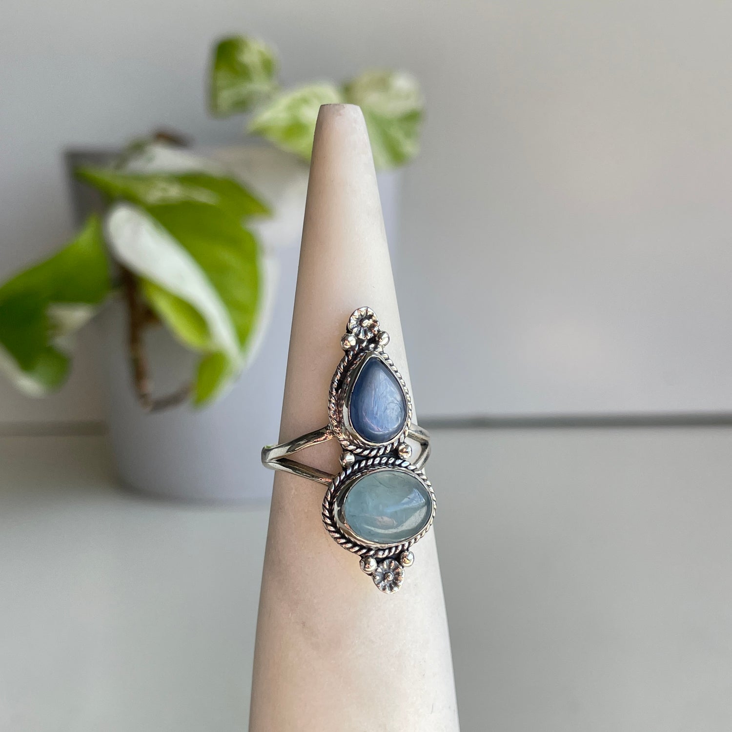 Blue Kyanite & Aquamarine Ring Sz8
