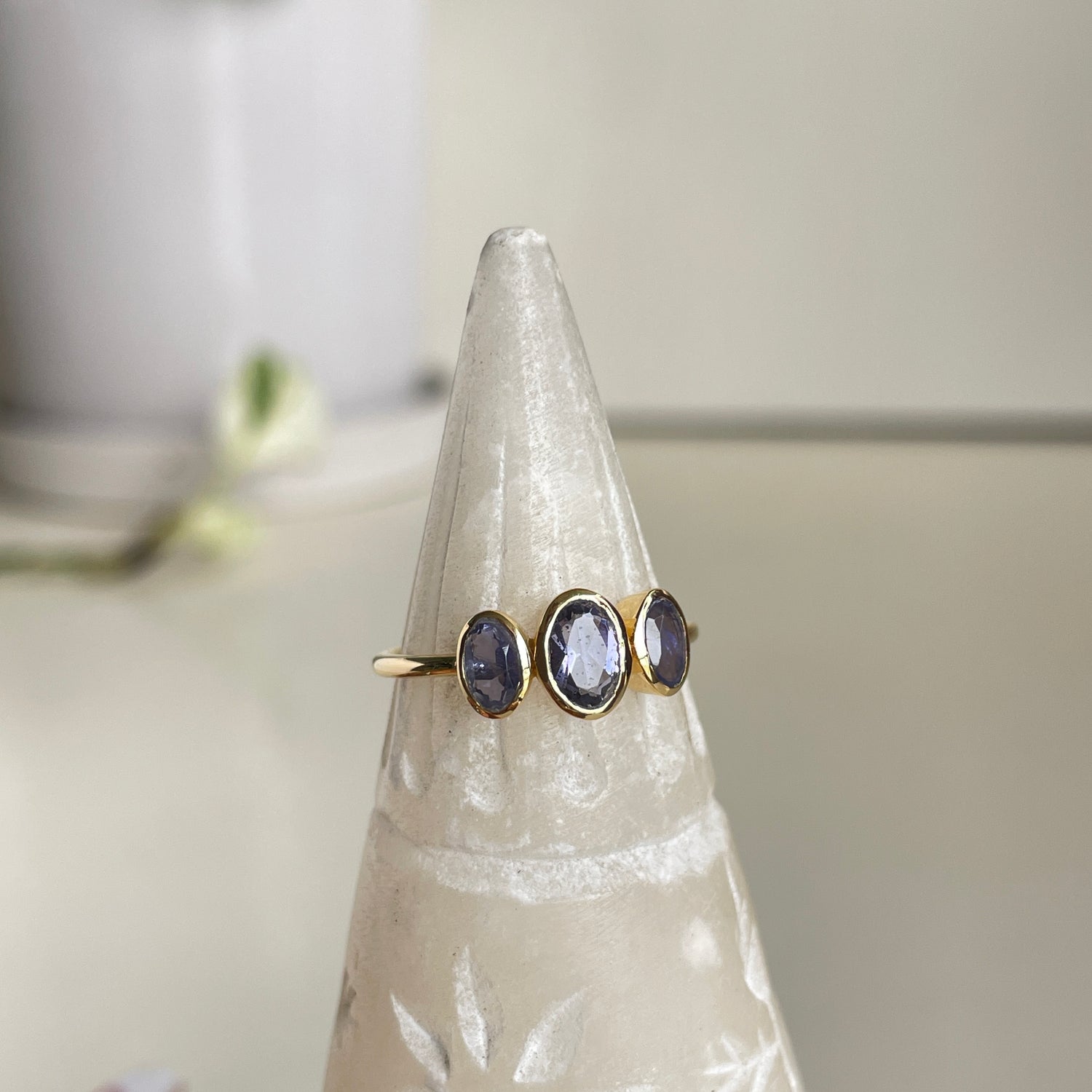 18k Gold Plated Iolite Oval Ring