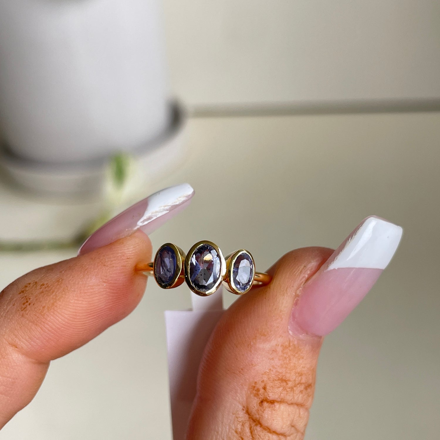 18k Gold Plated Iolite Oval Ring