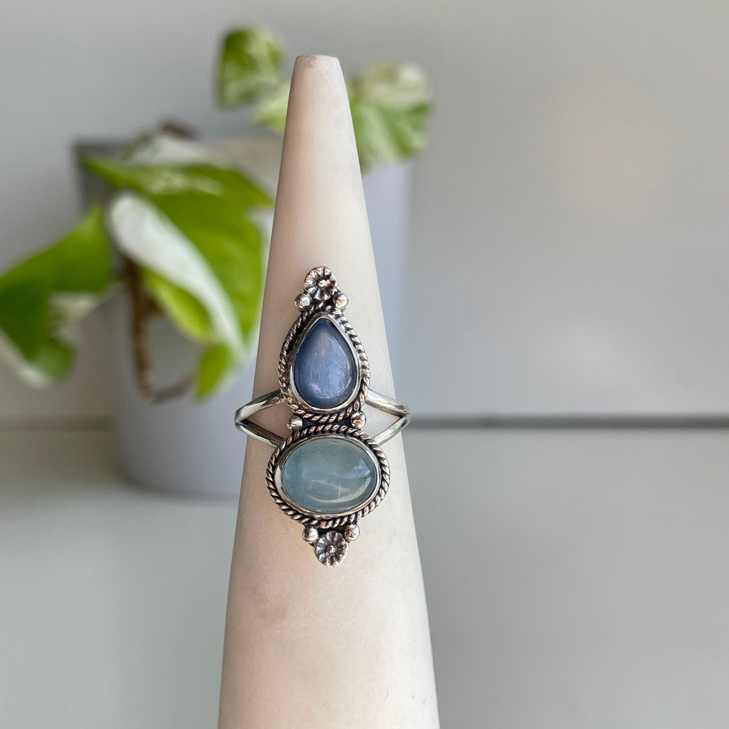 Blue Kyanite & Aquamarine Ring Sz8