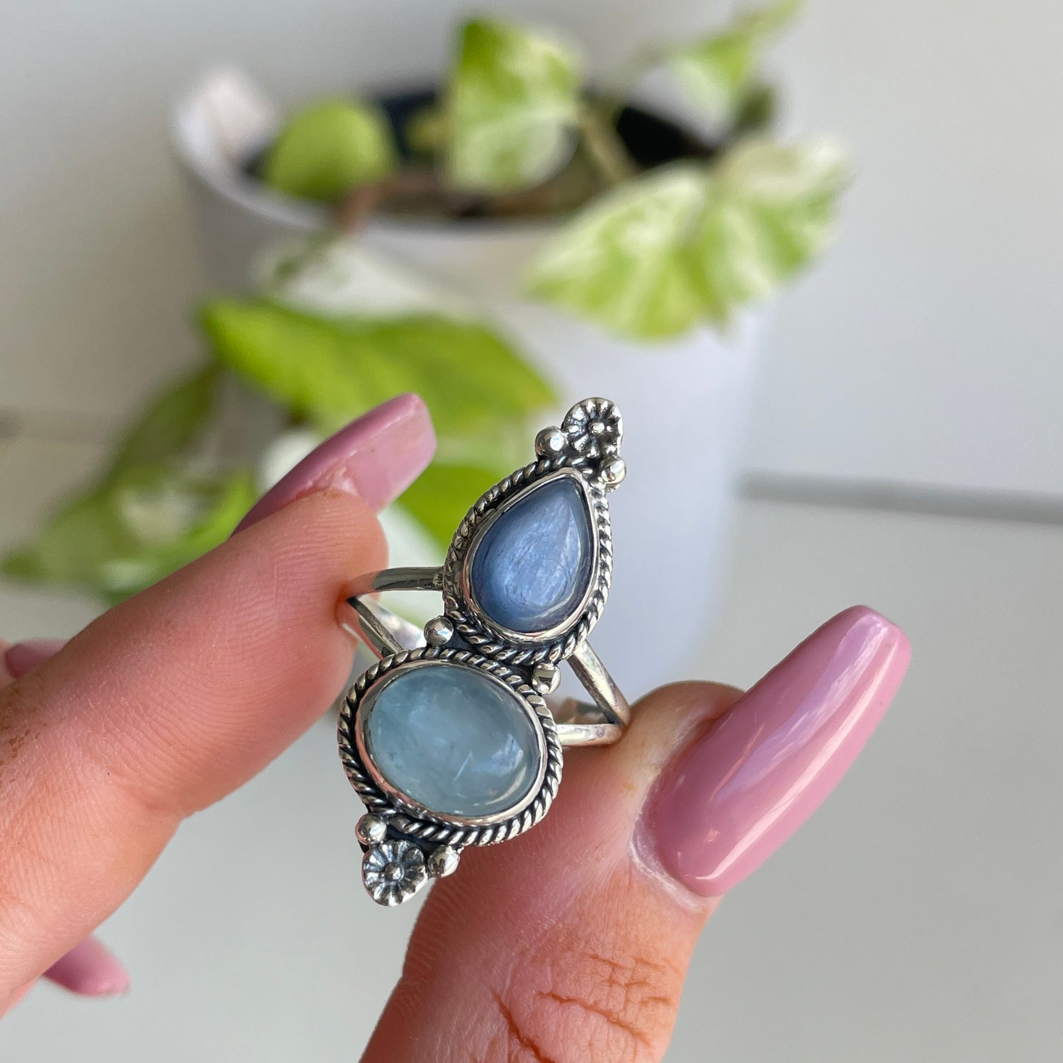 Blue Kyanite & Aquamarine Ring Sz8