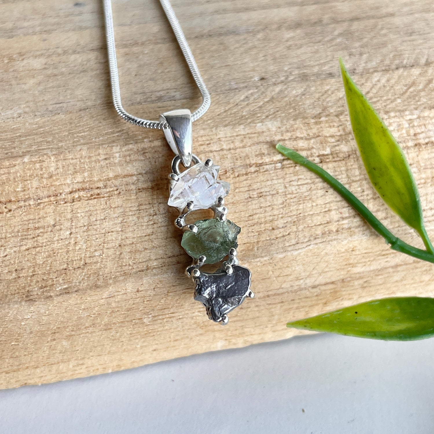 Moldavite Herkimer Diamond Meteorite Pendant