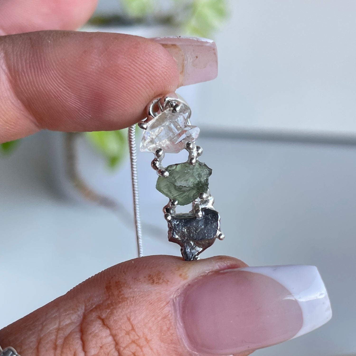 Moldavite Herkimer Diamond Meteorite Pendant