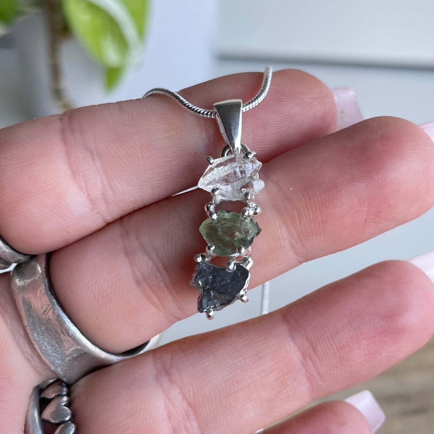 Moldavite Herkimer Diamond Meteorite Pendant