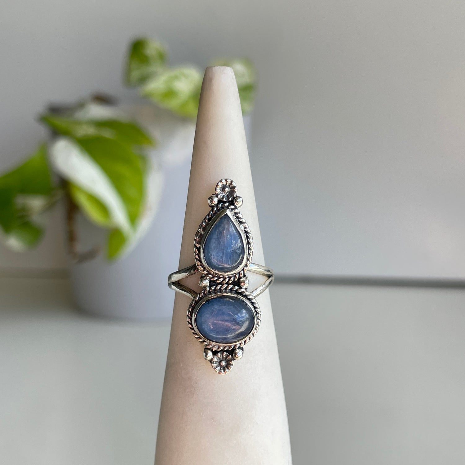 Blue Kyanite Double Stone Ring Sz6