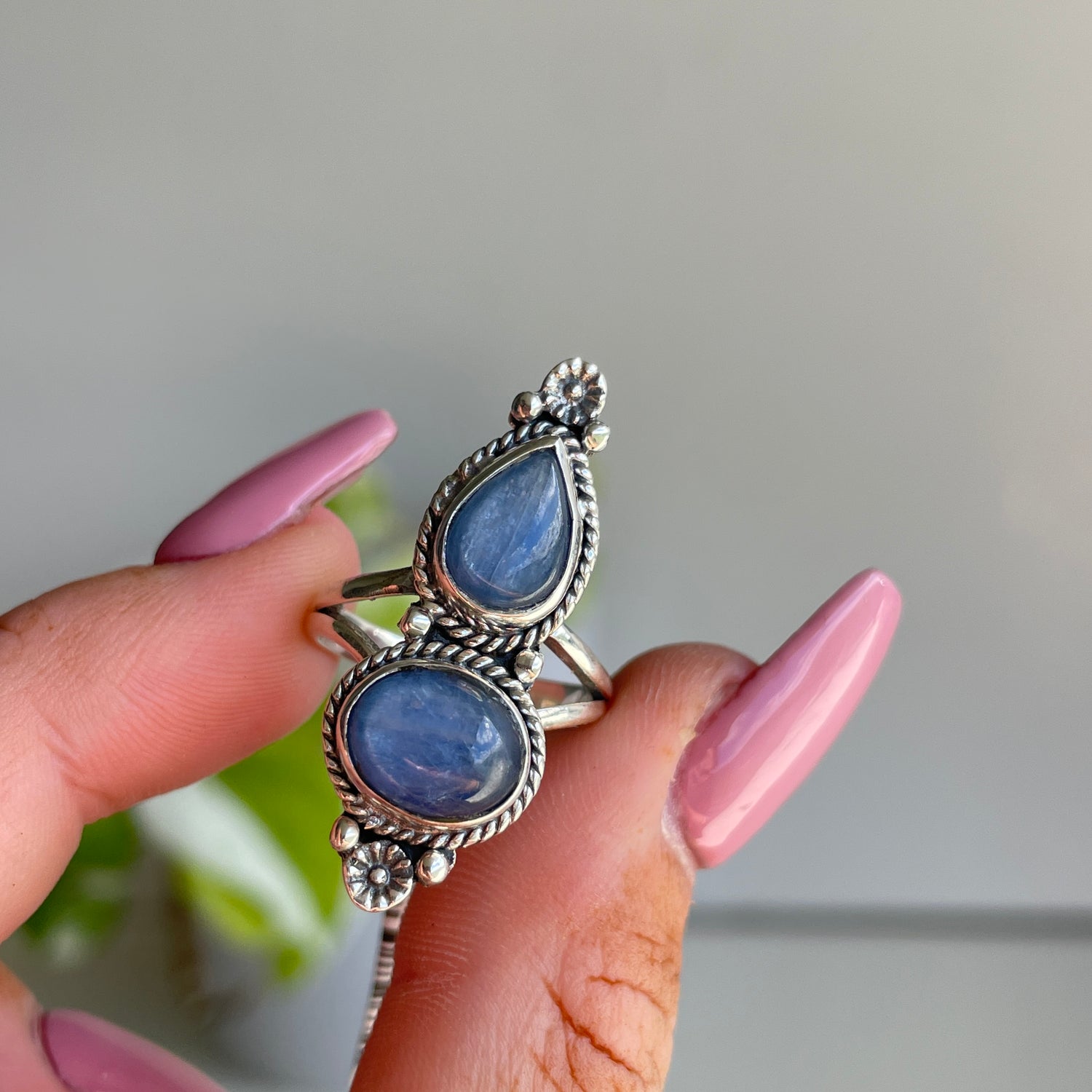 Blue Kyanite Double Stone Ring Sz6