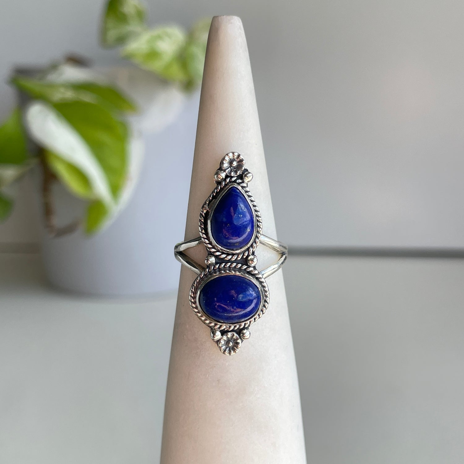 Lapis Lazuli Double Stone Ring Sz7