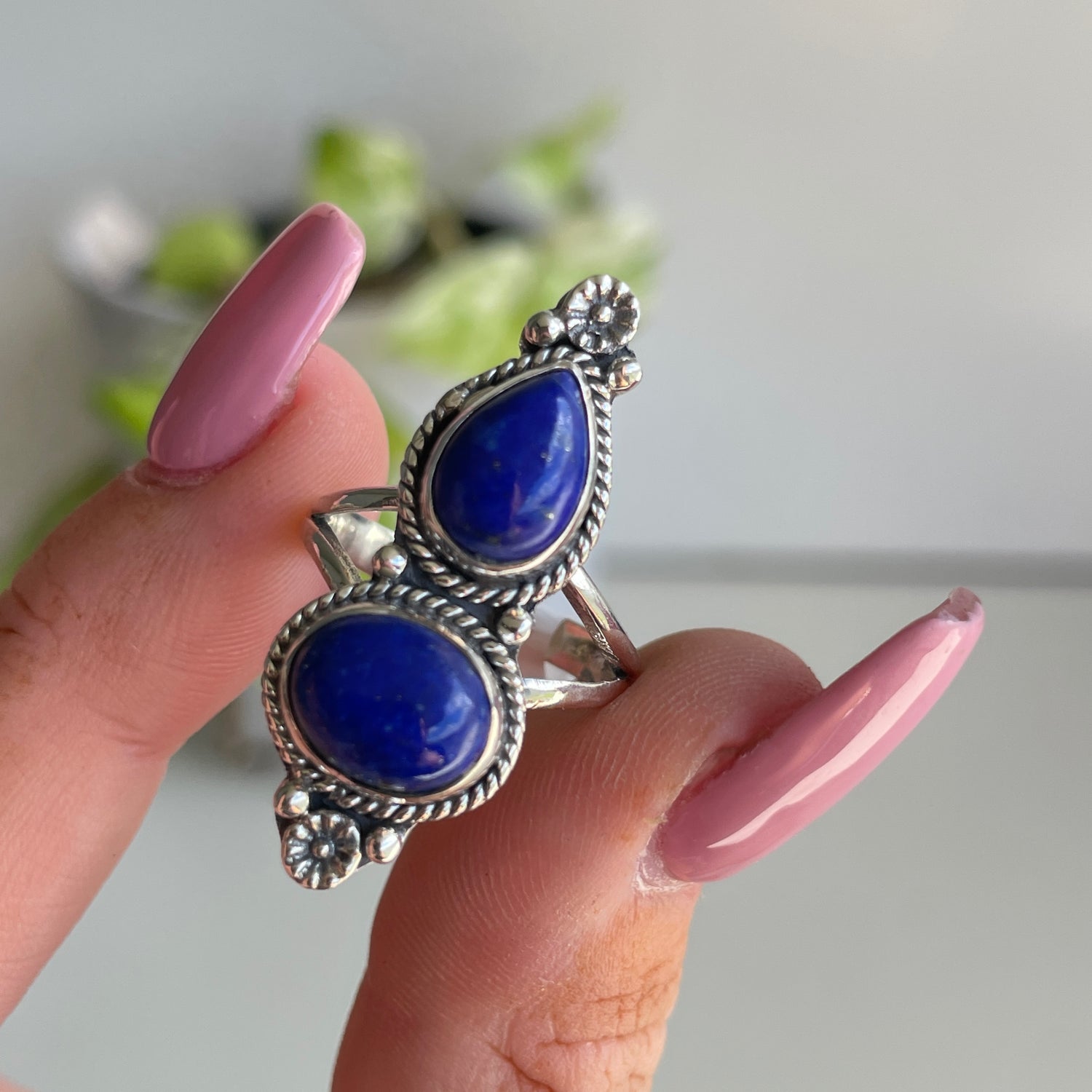 Lapis Lazuli Double Stone Ring Sz7